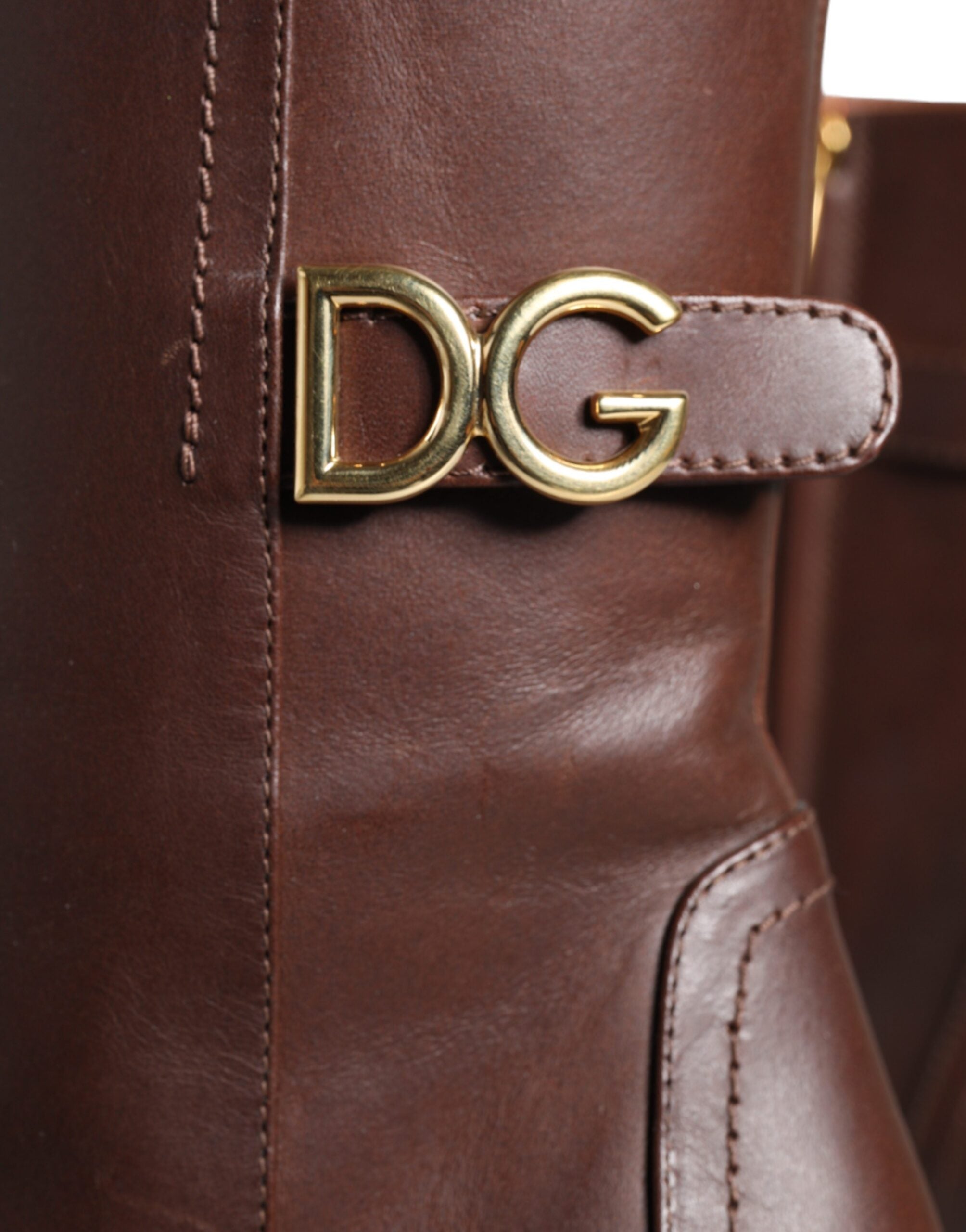 Dolce & Gabbana Braune Leder-Stiefeletten Mittelhohe Stiefel Schuhe
