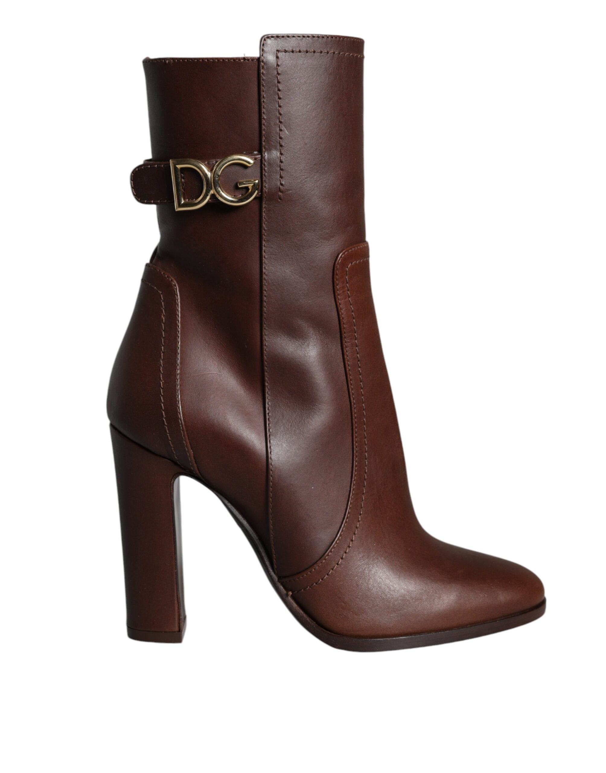 Dolce & Gabbana Braune Leder-Stiefeletten Mittelhohe Stiefel Schuhe