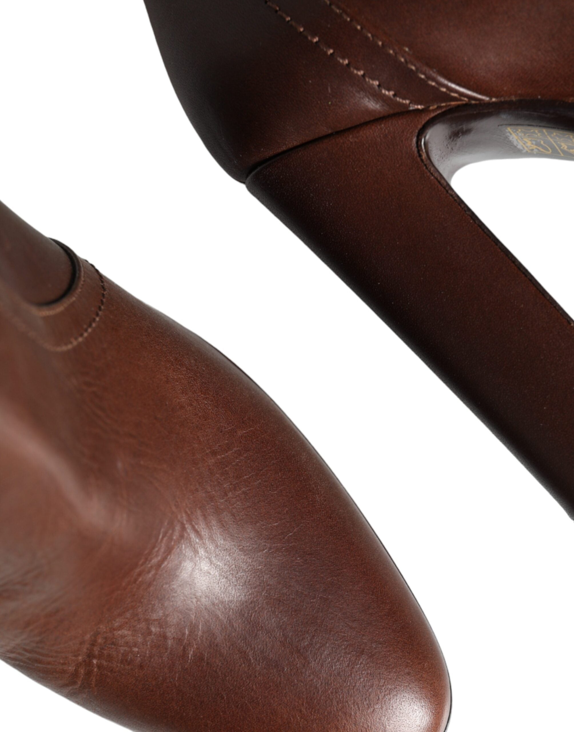 Dolce & Gabbana Braune Leder-Stiefeletten Mittelhohe Stiefel Schuhe