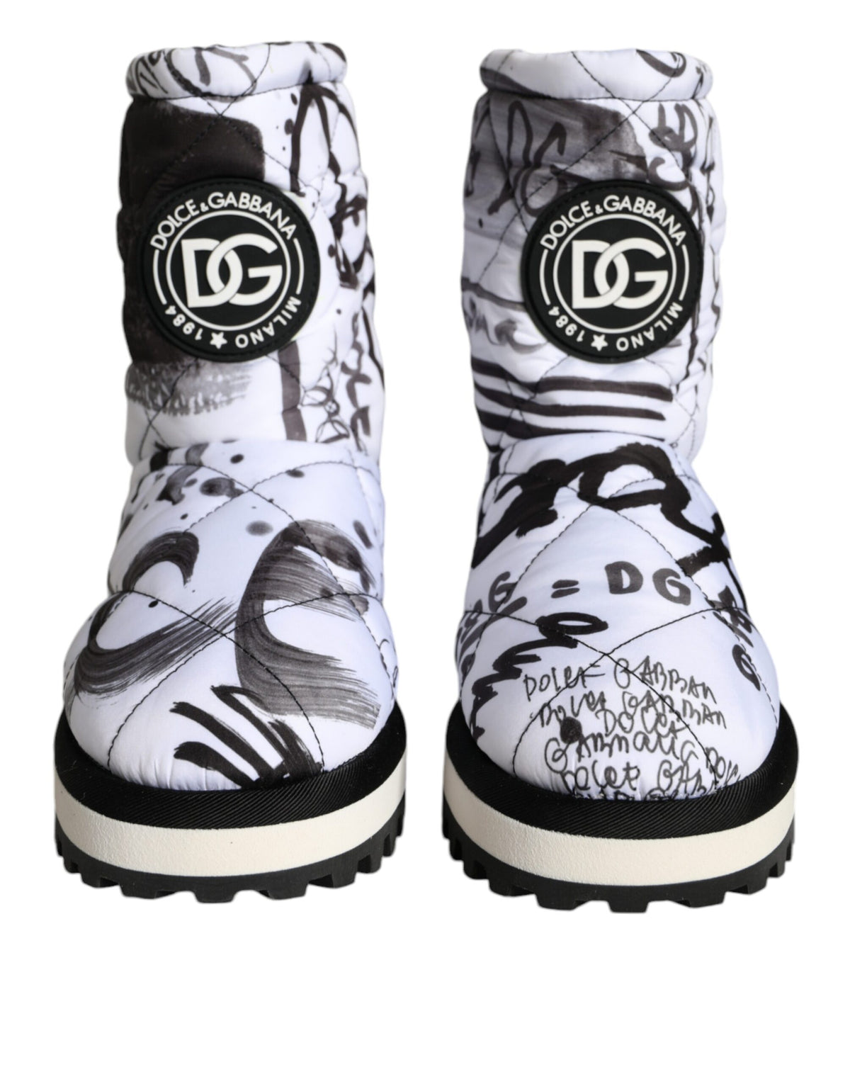 Dolce & Gabbana Weiße gepolsterte Logo Print Mid Calf Stiefel Schuhe