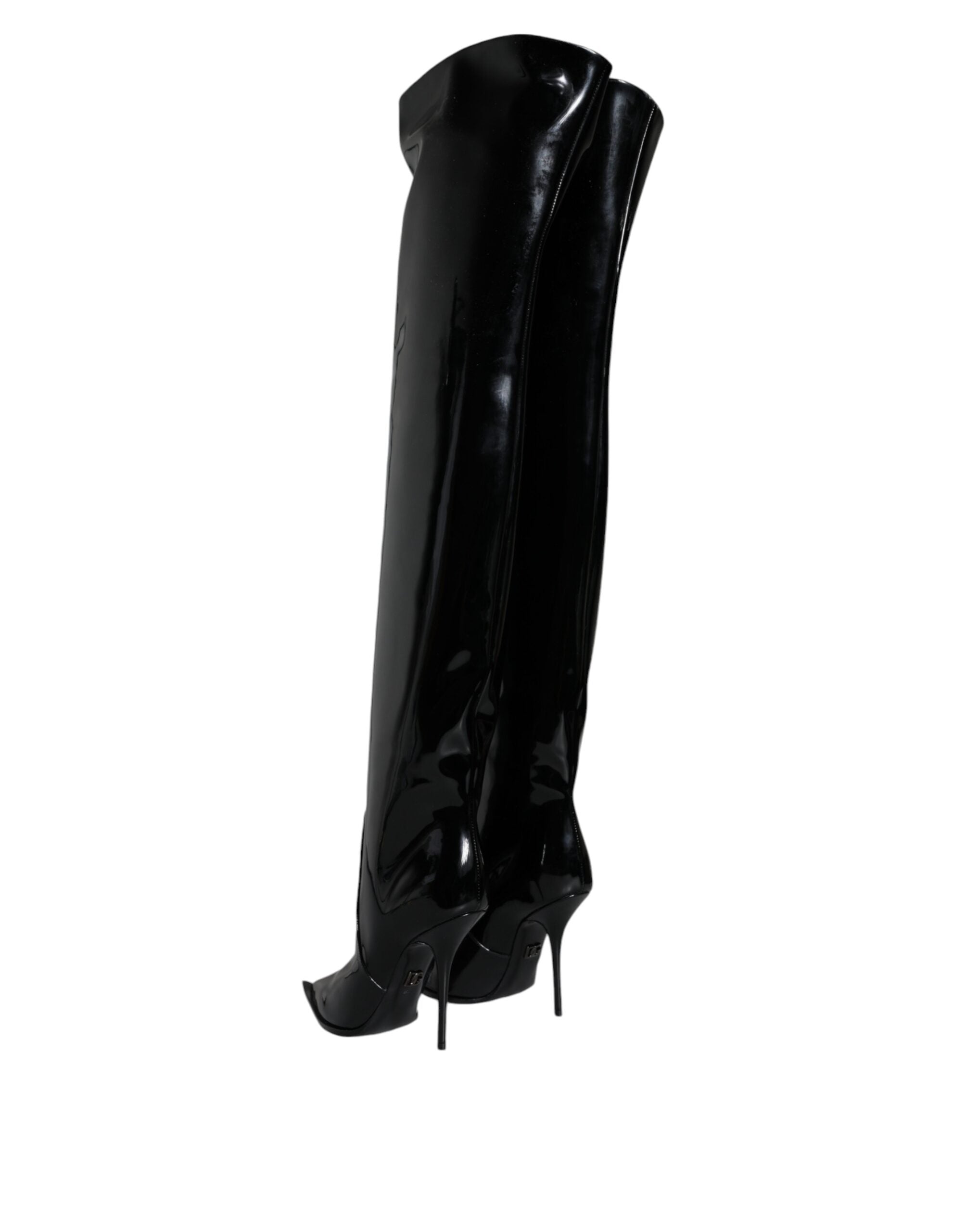 Dolce & Gabbana Schwarze Lackleder Kniehohe Stiefel Schuhe