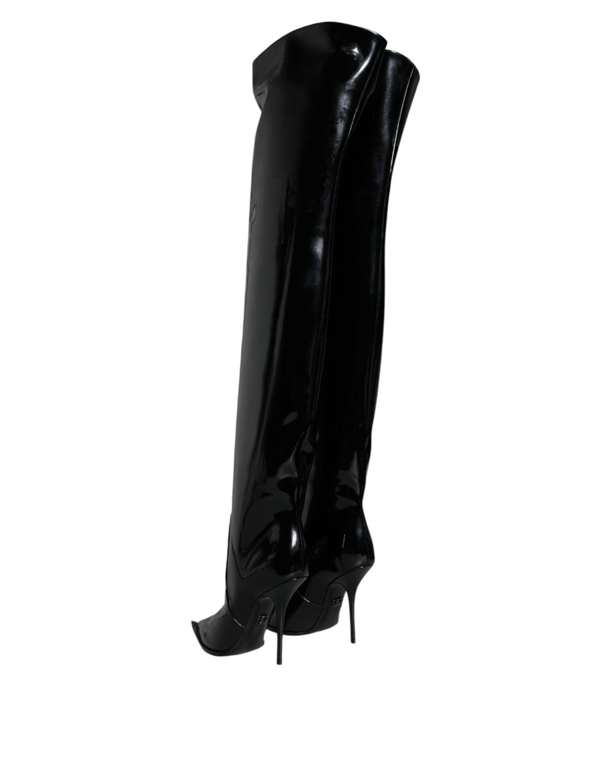 Dolce & Gabbana Schwarze Lackleder Kniehohe Stiefel Schuhe
