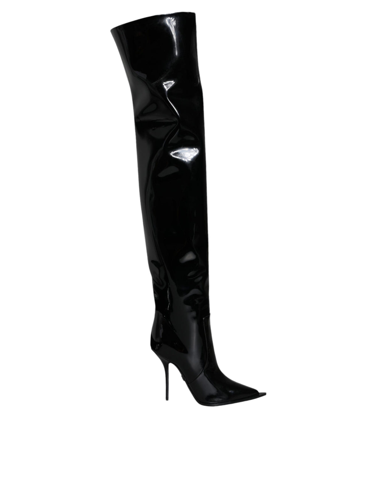 Dolce & Gabbana Schwarze Lackleder Kniehohe Stiefel Schuhe
