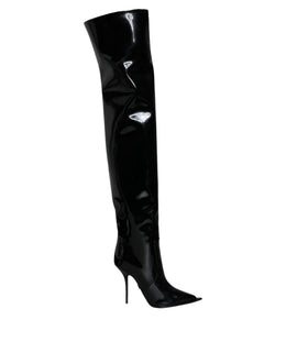 Dolce & Gabbana Schwarze Lackleder Kniehohe Stiefel Schuhe