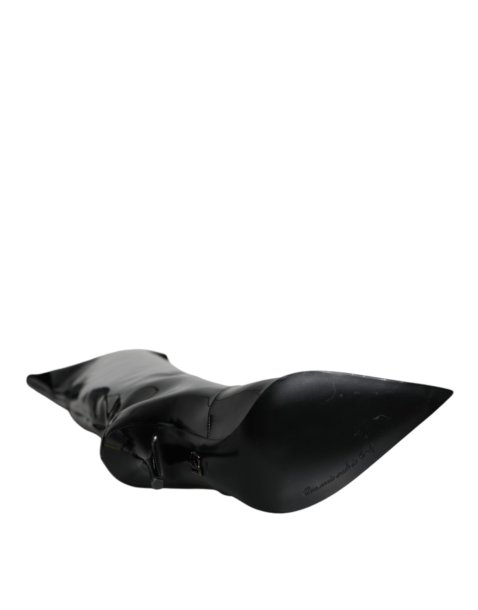 Dolce & Gabbana Schwarze Lackleder Kniehohe Stiefel Schuhe
