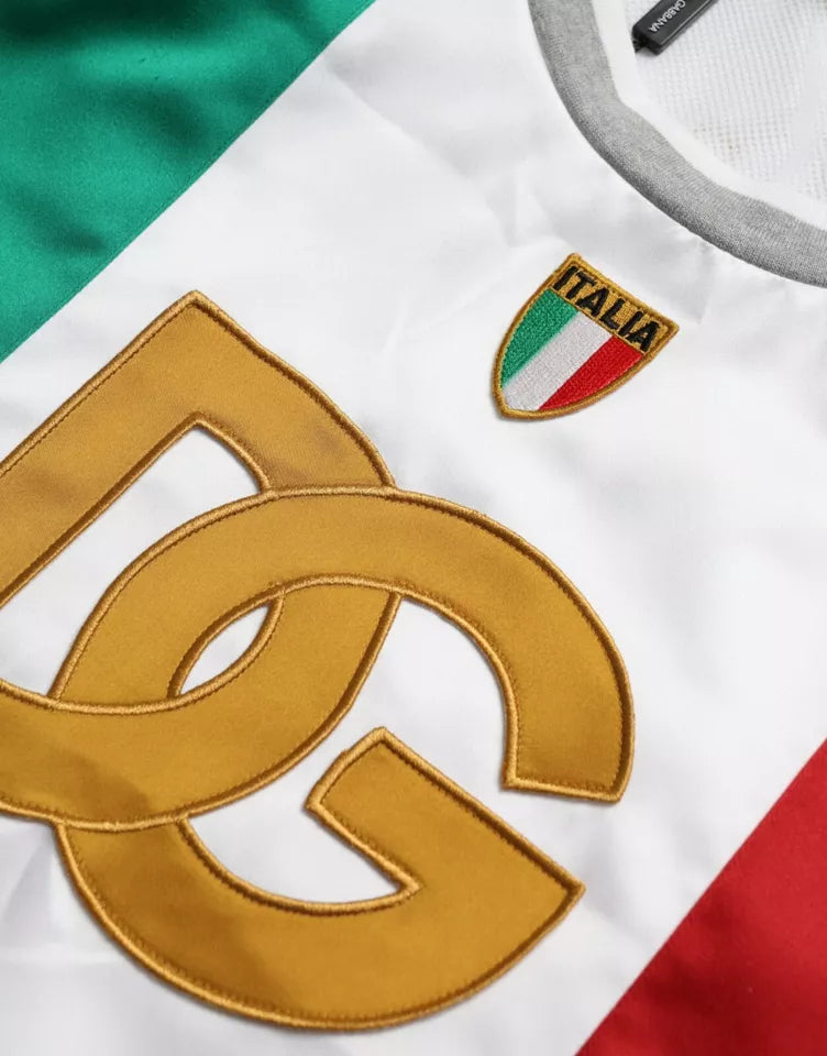 Dolce & Gabbana Ärmelloses Oberteil in Weiß und Grün mit italienischer Flagge und Basket-Print