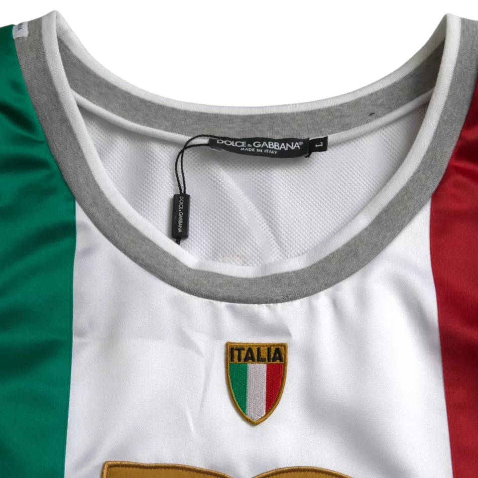 Dolce & Gabbana Ärmelloses Oberteil in Weiß und Grün mit italienischer Flagge und Basket-Print