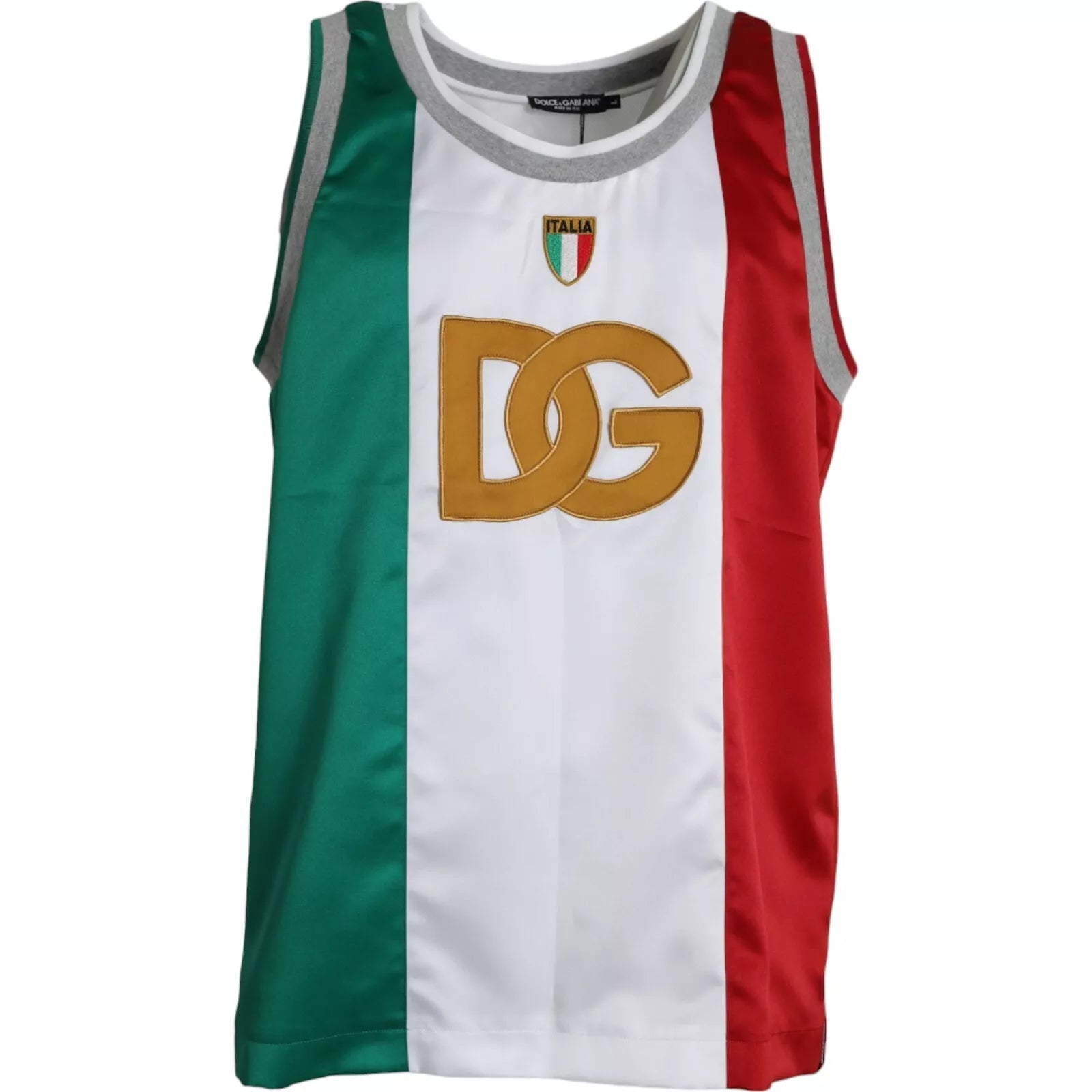 Dolce & Gabbana Ärmelloses Oberteil in Weiß und Grün mit italienischer Flagge und Basket-Print