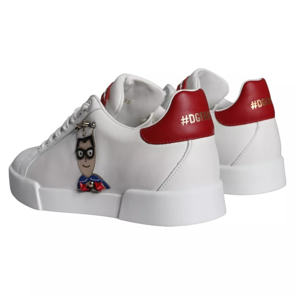 Dolce & Gabbana Weiß Patch Kalbsleder Nappa Portofino Turnschuhe Schuhe