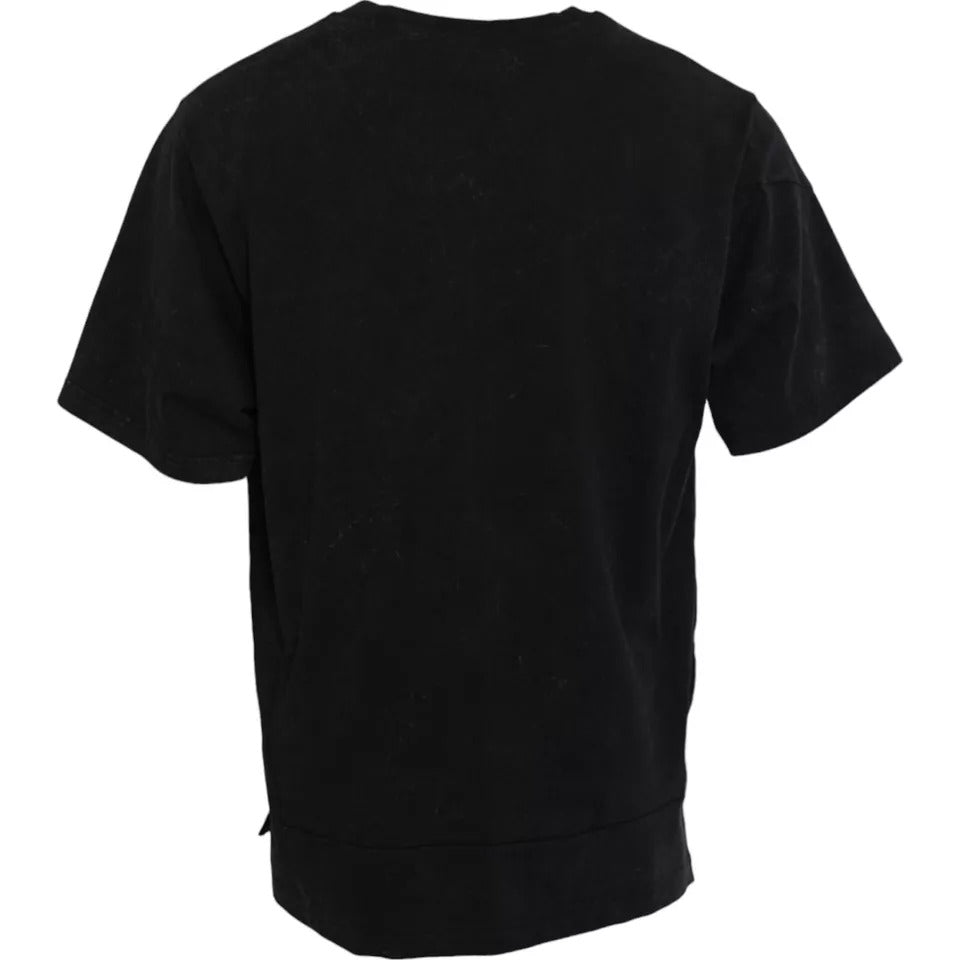 Dolce & Gabbana Schwarzes T-Shirt mit Rundhalsausschnitt aus Baumwolle mit Grafikdruck