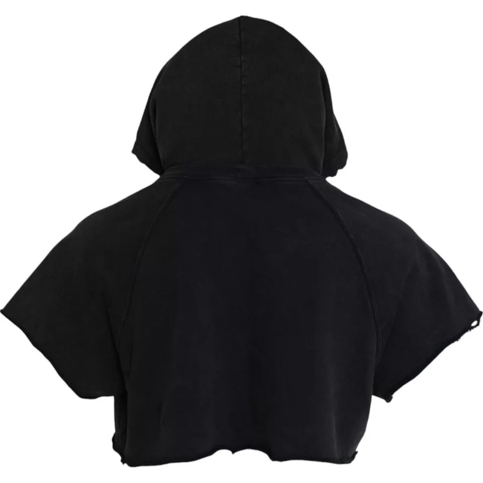 Dolce & Gabbana Schwarzes Baumwoll-T-Shirt mit Kapuze und kurzen Ärmeln