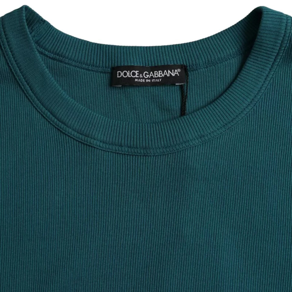 Dolce & Gabbana Blau Grün Baumwolle Rundhals T-Shirt mit kurzen Ärmeln