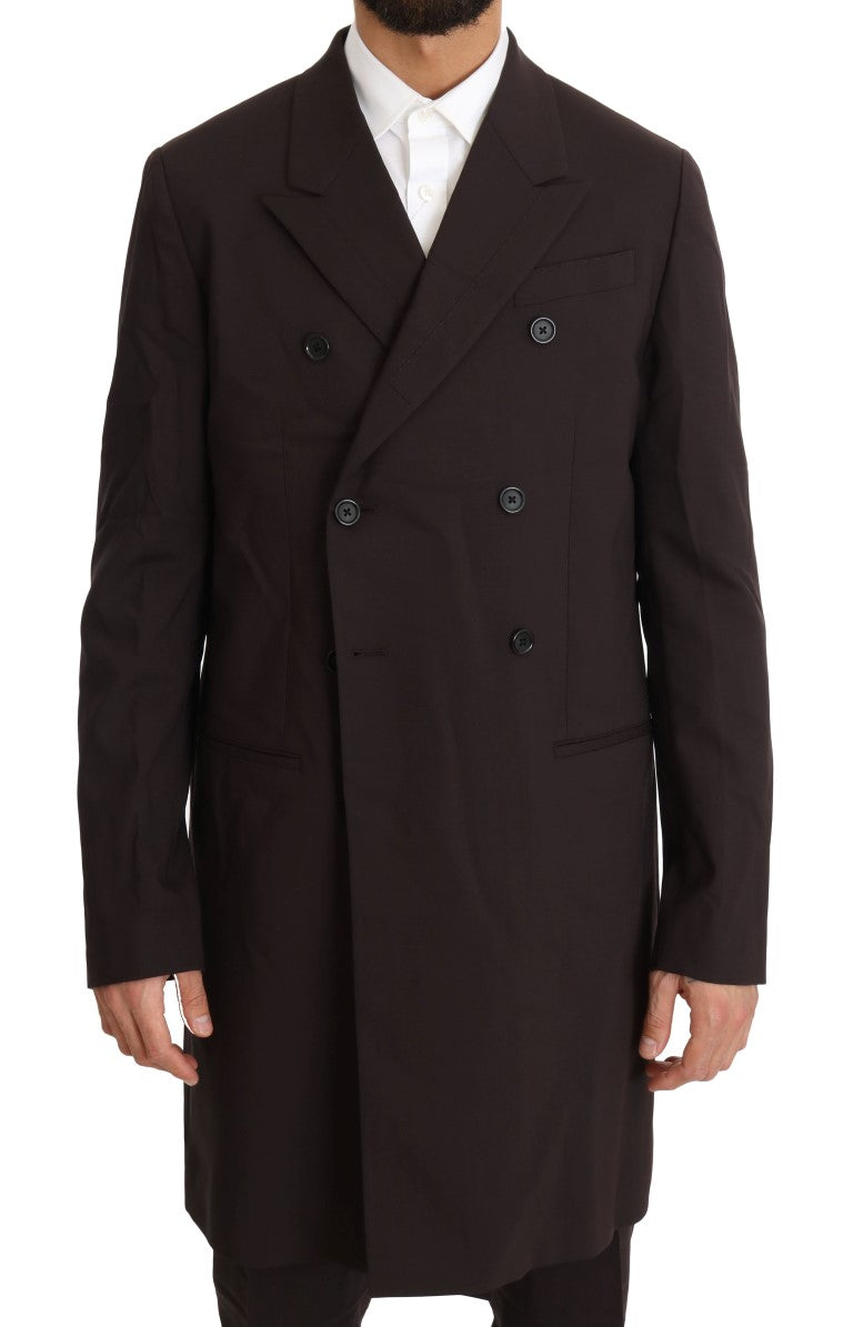 Dolce & Gabbana Bordeauxfarbener Woll-Stretch-Anzug, lang, 3-teilig