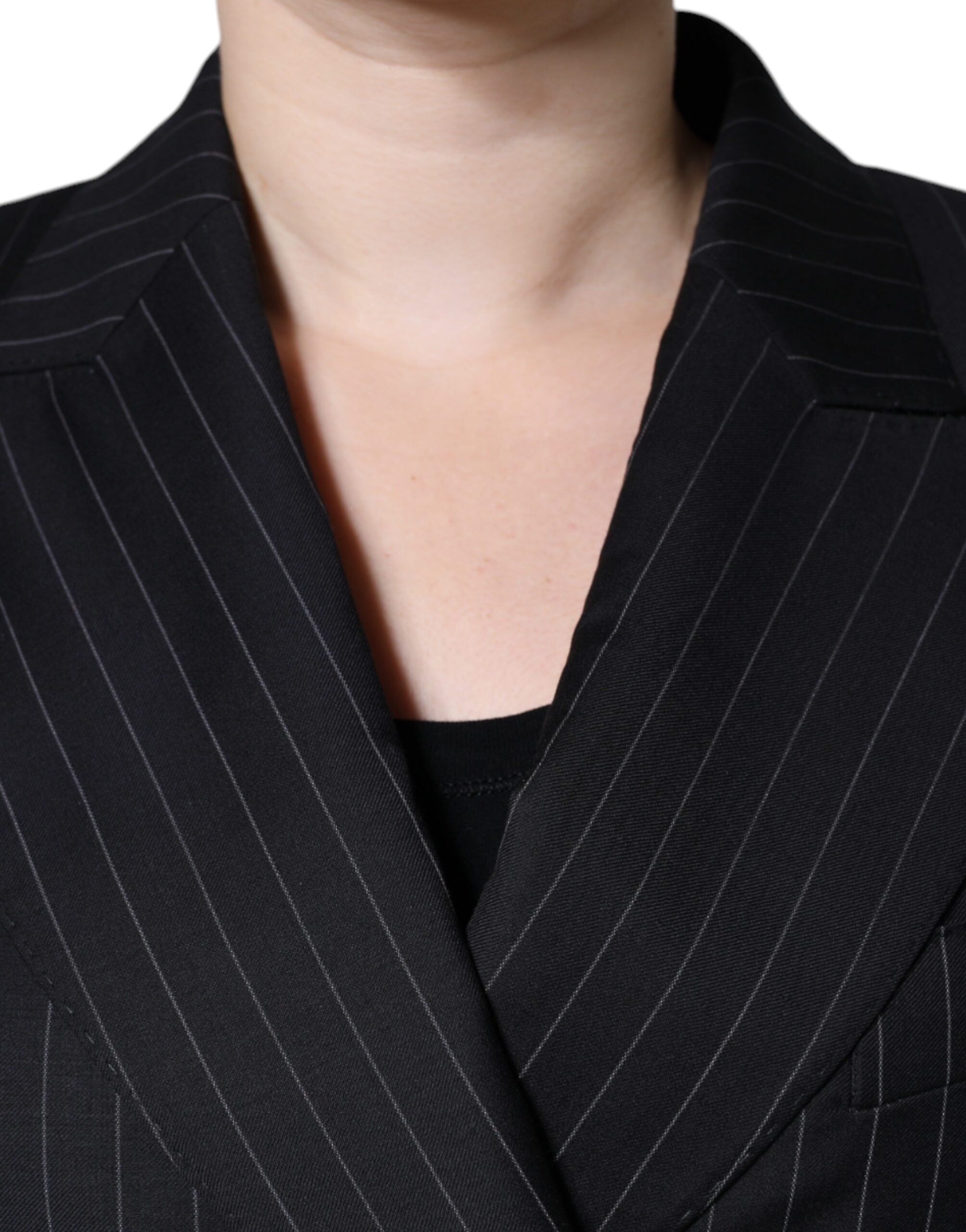 Dolce & Gabbana Schwarzer gestreifter Zweireiher Mantel Jacke