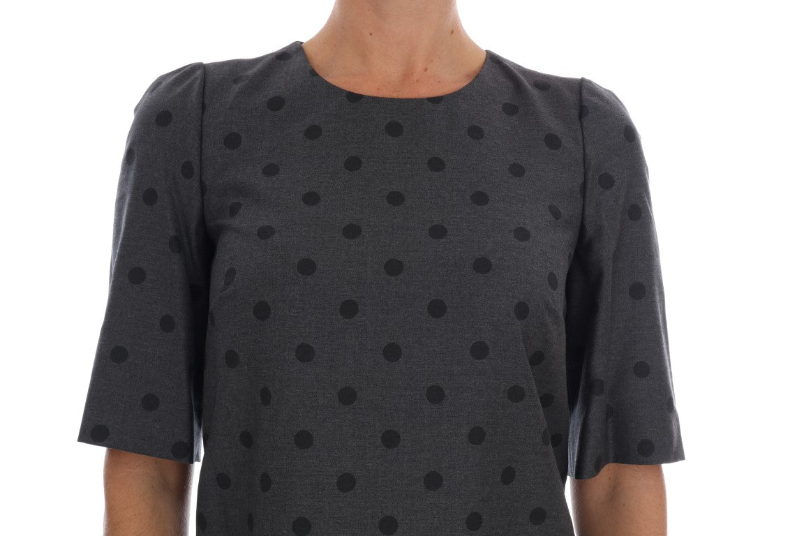 Dolce & Gabbana Graues gepunktetes Etuikleid aus Wolle