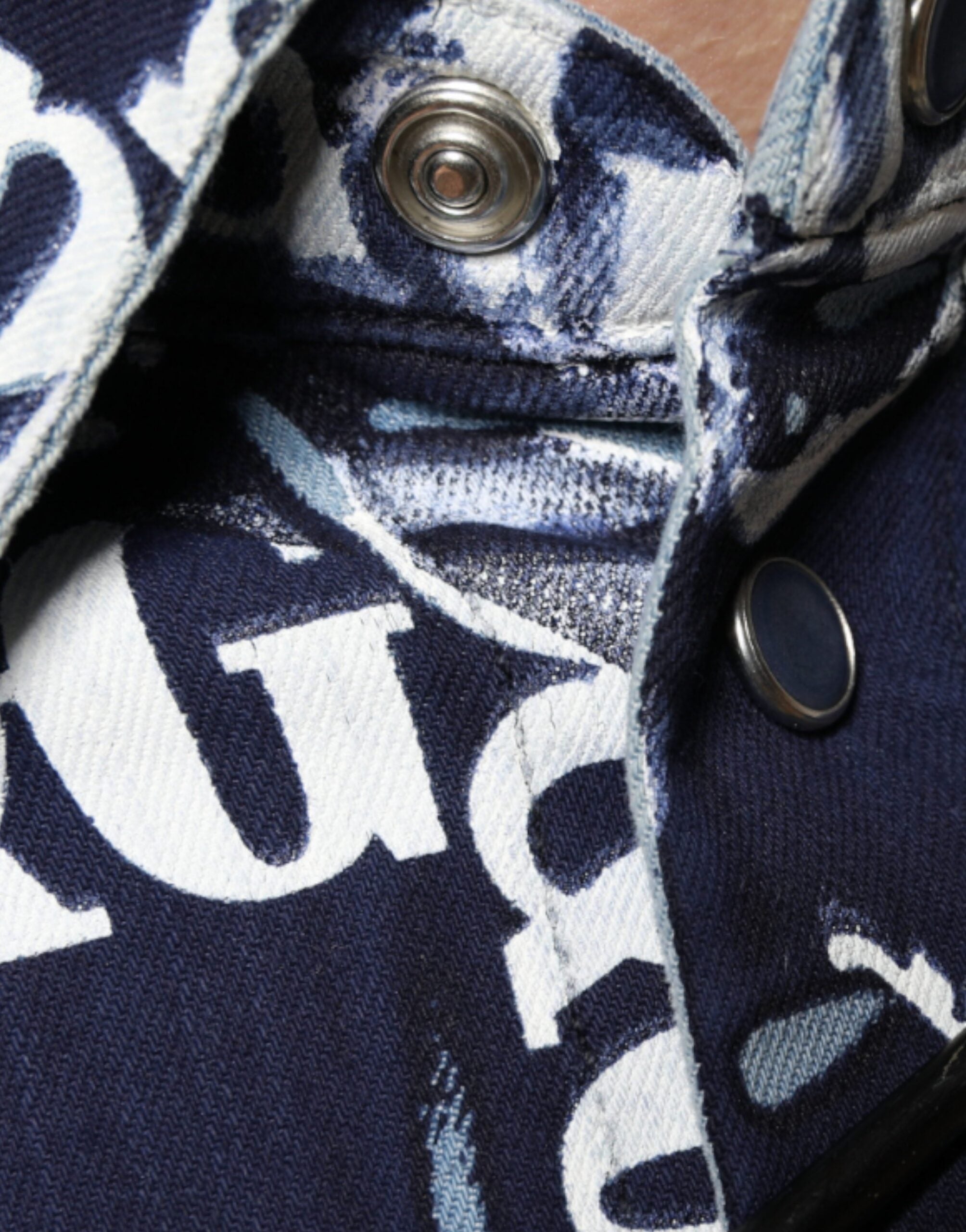 Dolce & Gabbana Blaue Krone Logo Print Slim Fit Baumwollhemd