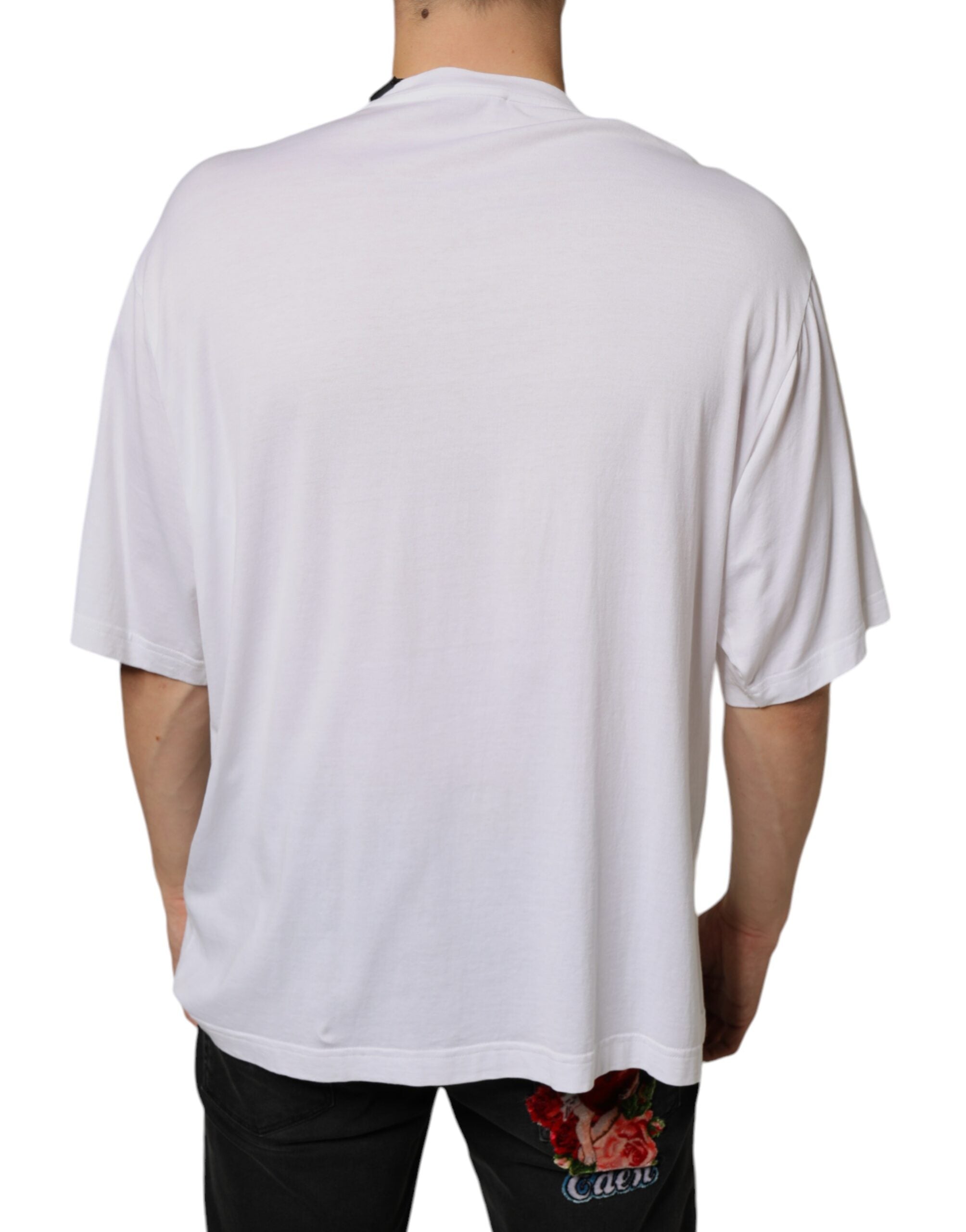 Dolce & Gabbana Weißes Baumwoll-T-Shirt mit Halsketten-Applikation
