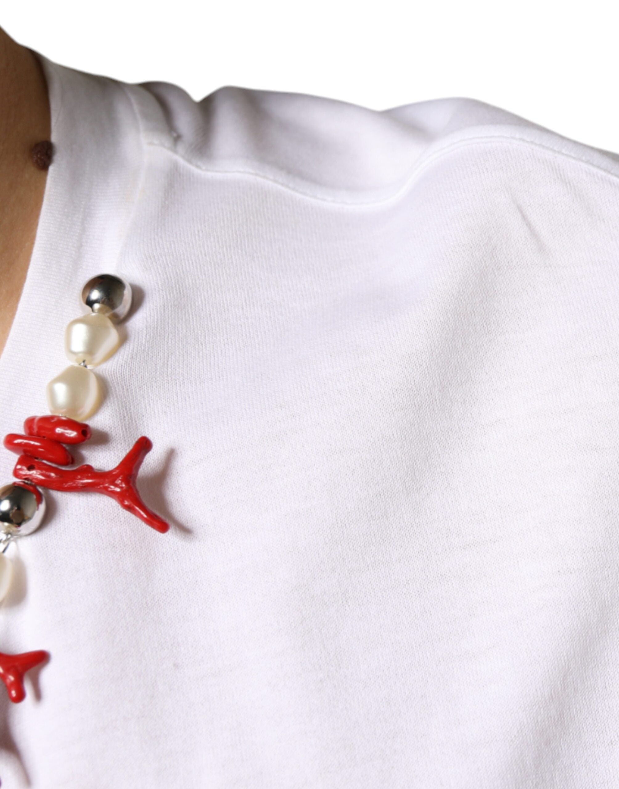 Dolce & Gabbana Weißes Baumwoll-T-Shirt mit Halsketten-Applikation