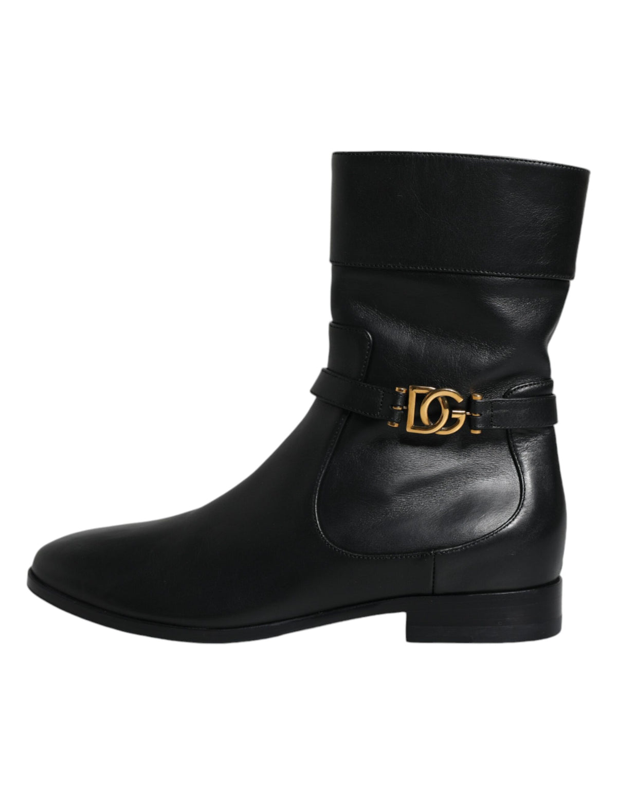 Dolce & Gabbana Schwarzes Leder Logo Mid Calf Stiefel Schuhe