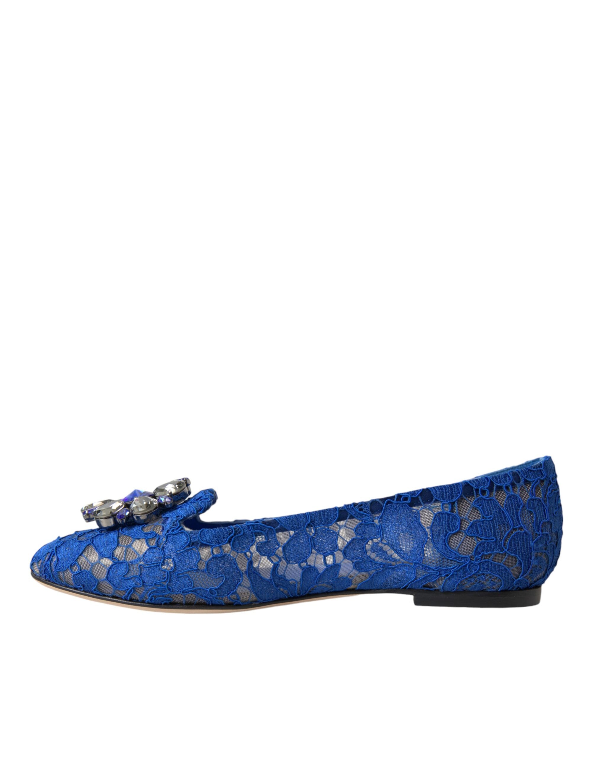Dolce & Gabbana Blau Spitze Kristall Ballett Flats Loafers Schuhe