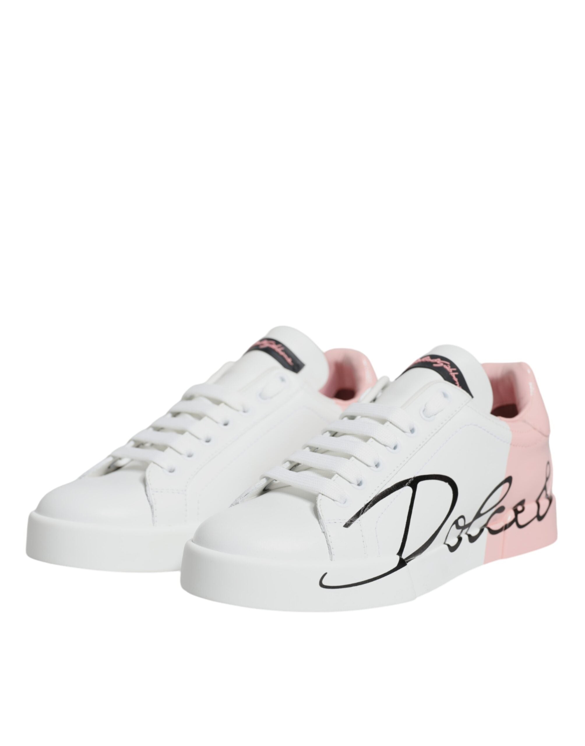 Dolce & Gabbana Weiße und rosafarbene Portofino Low-Top Sneaker