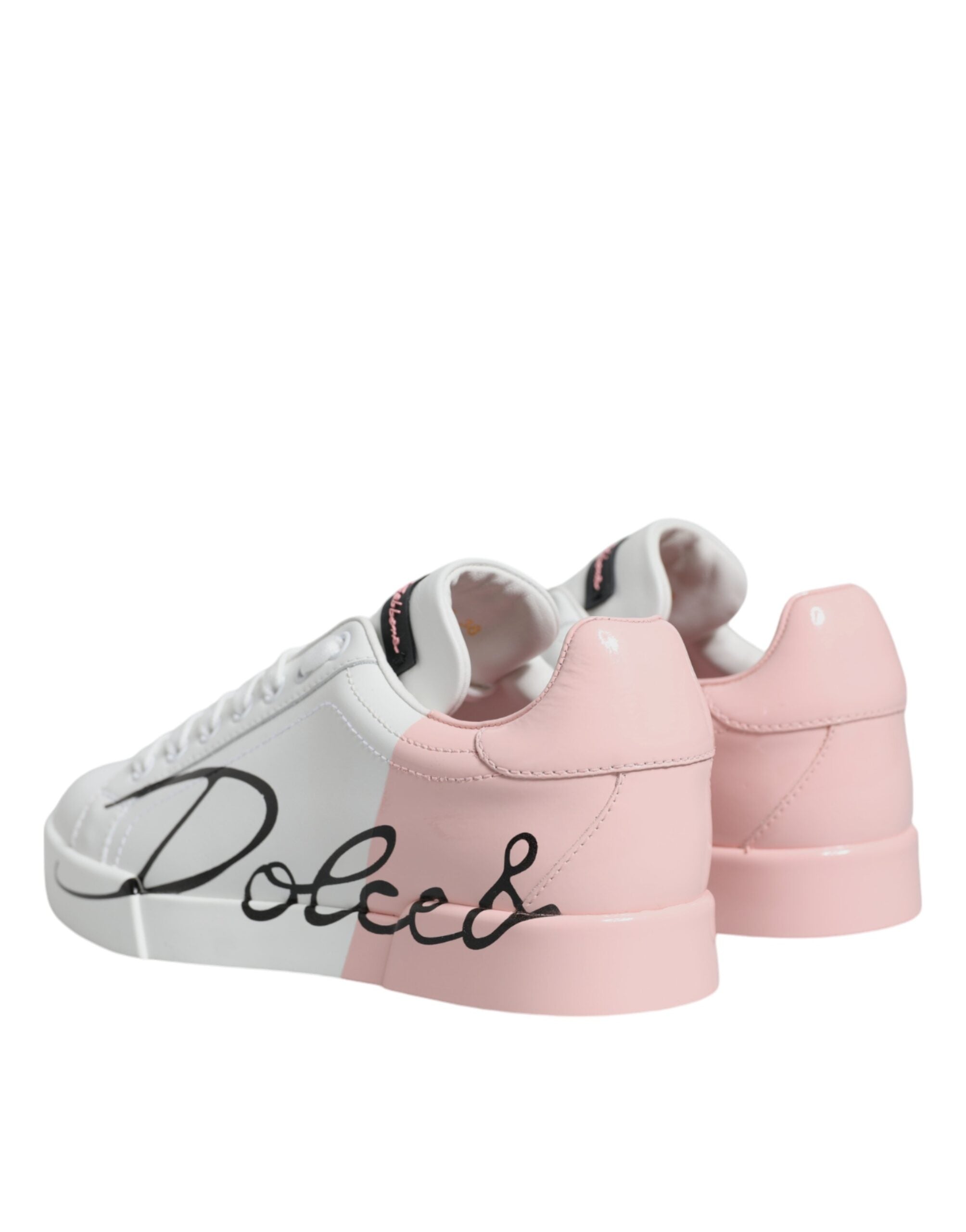 Dolce & Gabbana Weiße und rosafarbene Portofino Low-Top Sneaker