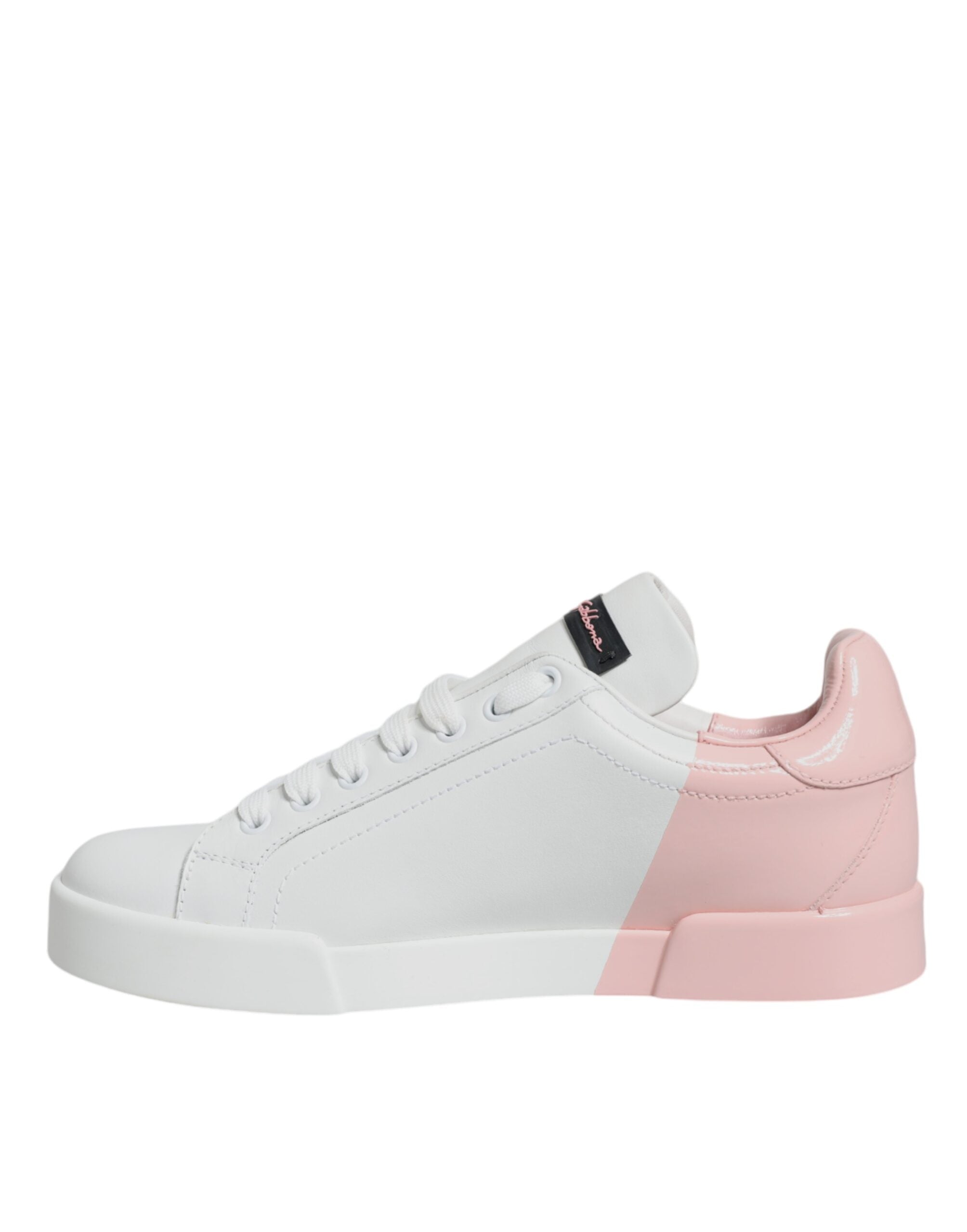 Dolce & Gabbana Weiße und rosafarbene Portofino Low-Top Sneaker