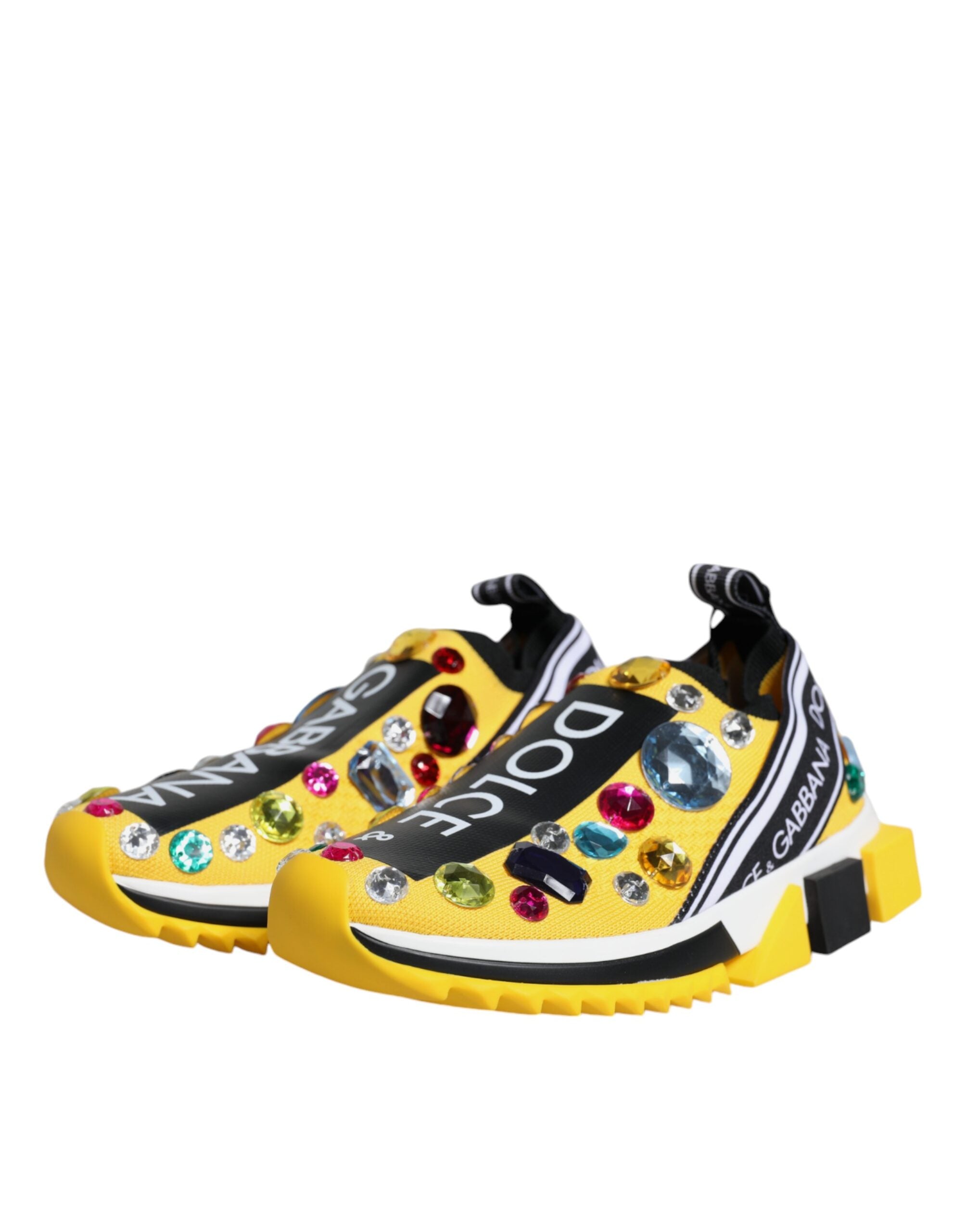 Dolce & Gabbana Gelb Sorrento Kristalle Low Top Turnschuhe Schuhe