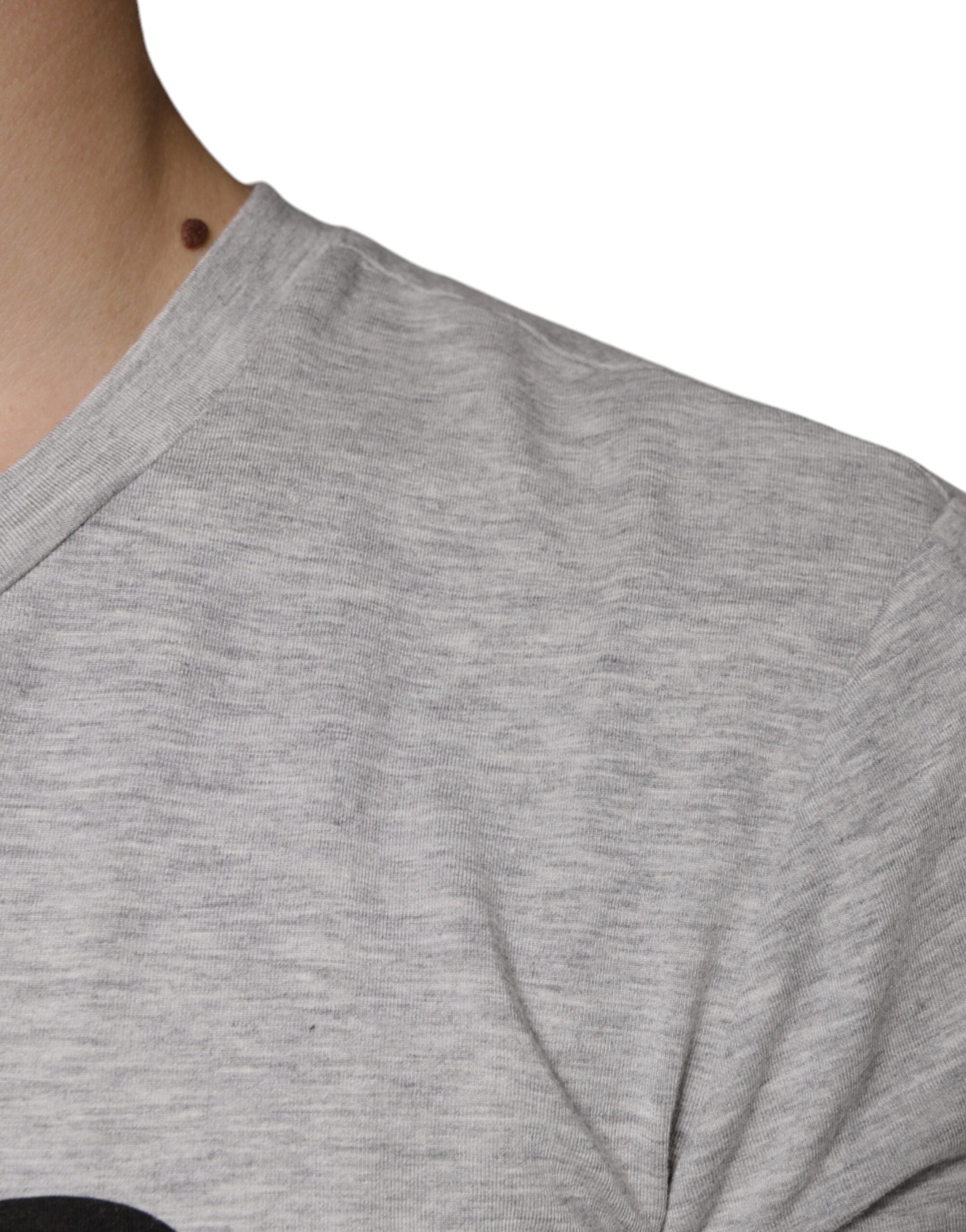 Dolce & Gabbana Graues Kurzarm-T-Shirt mit Logo-Druck und Rundhalsausschnitt