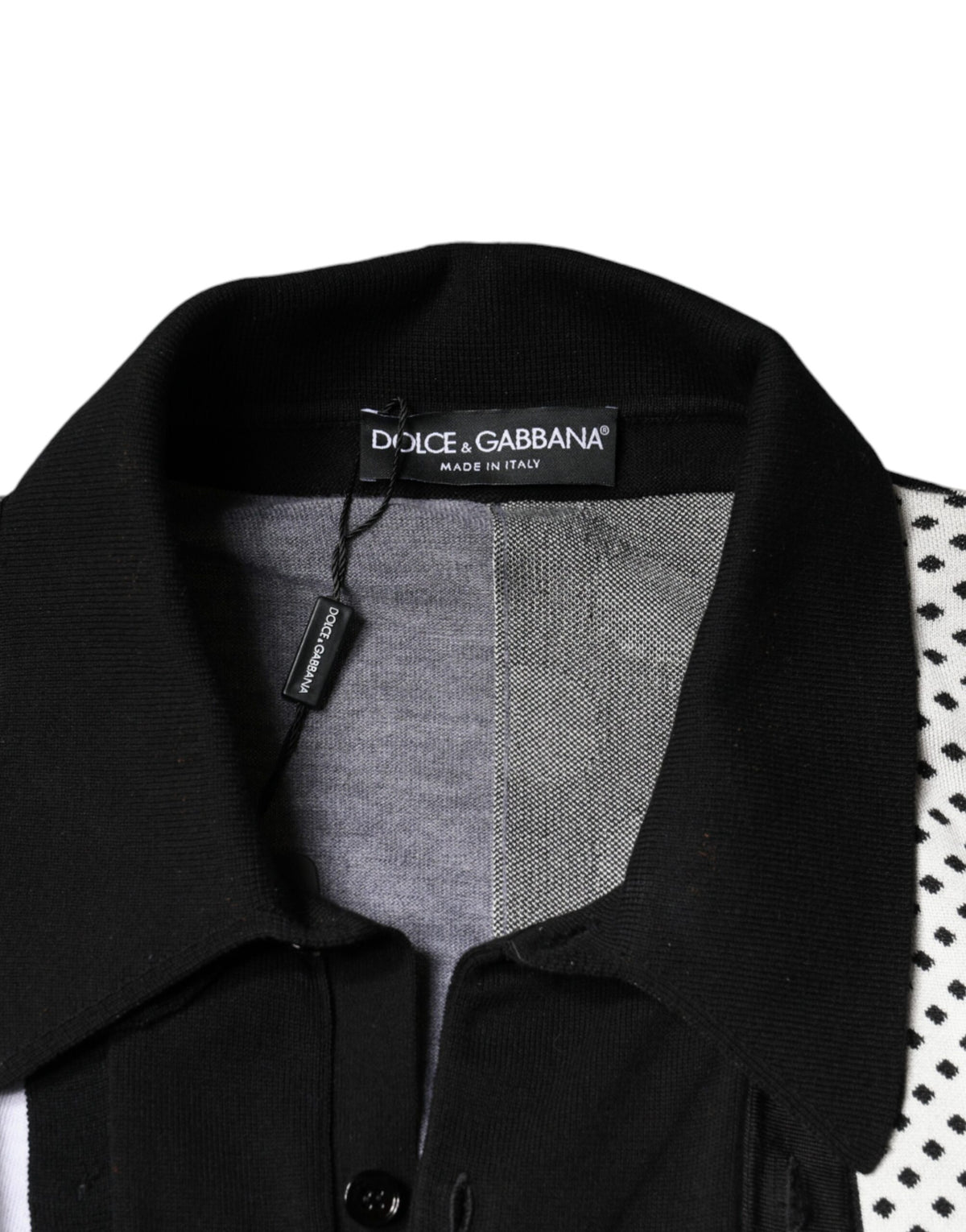Dolce & Gabbana Schwarz-Weißes gepunktetes Poloshirt mit Kragen