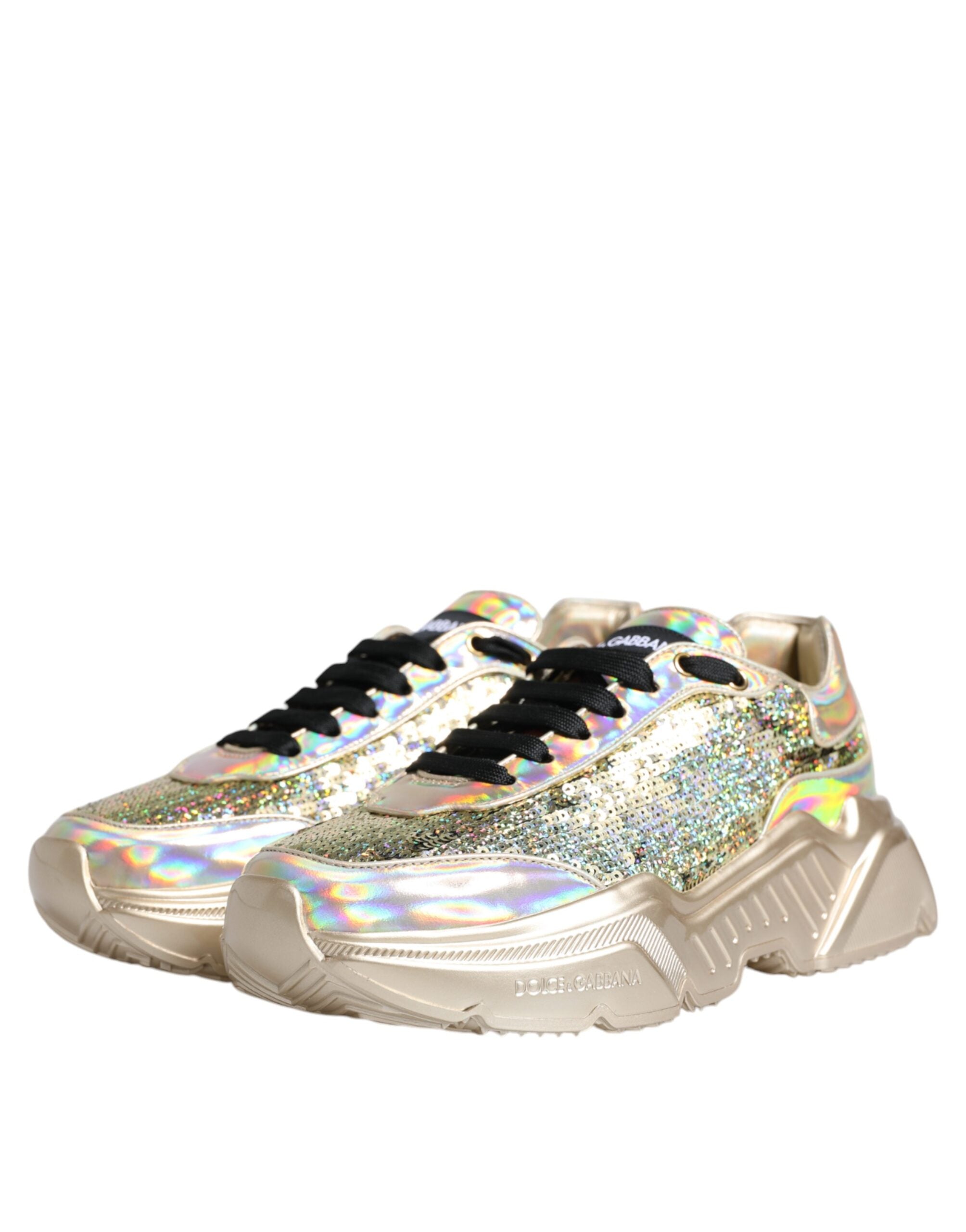 Dolce & Gabbana Gold Pailletten Iridiscent Daymaster Turnschuhe Schuhe