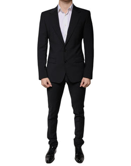 Dolce & Gabbana Schwarzer Wolle 3 Stück Slim Fit Formaler Herrenanzug