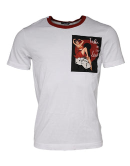 Dolce & Gabbana Weißes Baumwoll-T-Shirt mit Grafikdruck und Rundhalsausschnitt