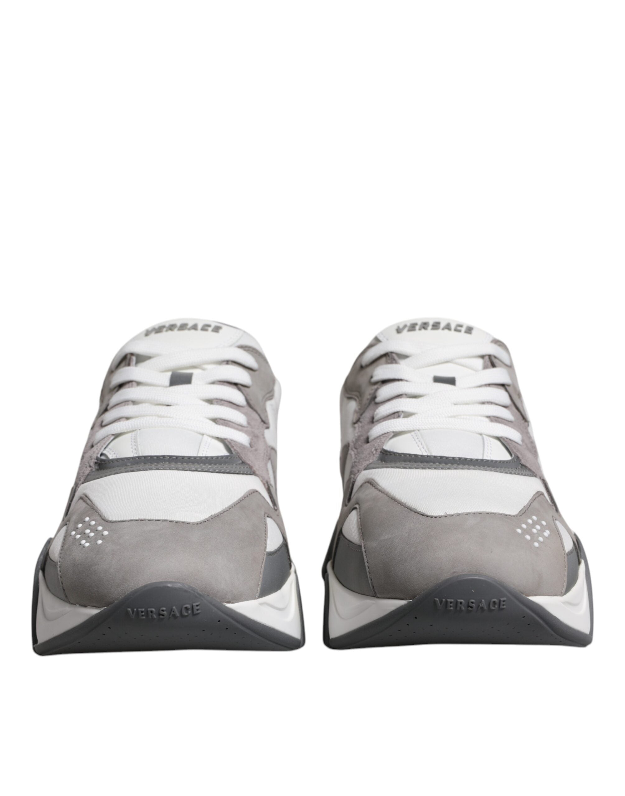 Versace Grau Leder Neopren Chunky Low Top Squalo Turnschuhe Schuhe