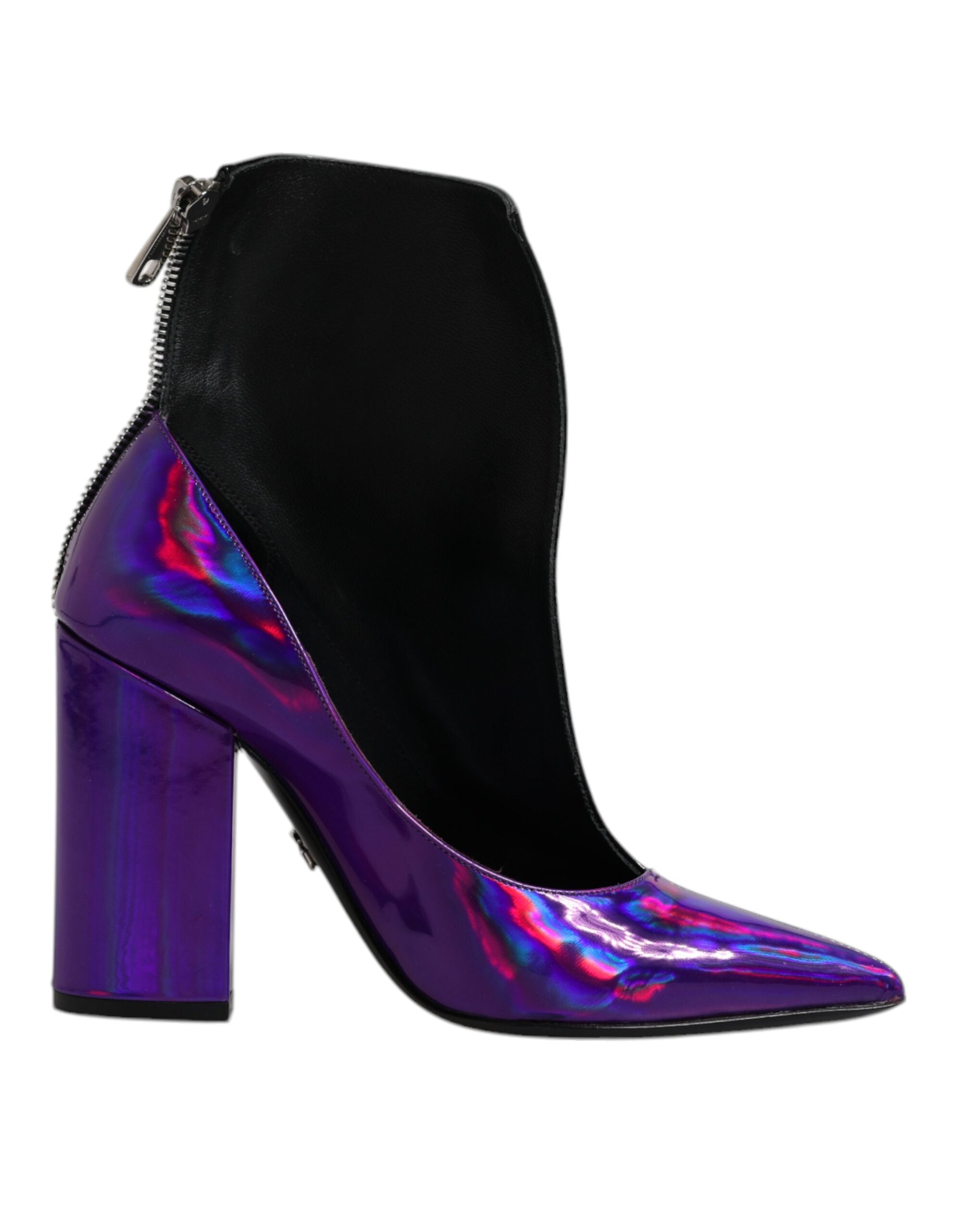 Dolce & Gabbana Lila Schwarz Spitzstiefel Schuhe