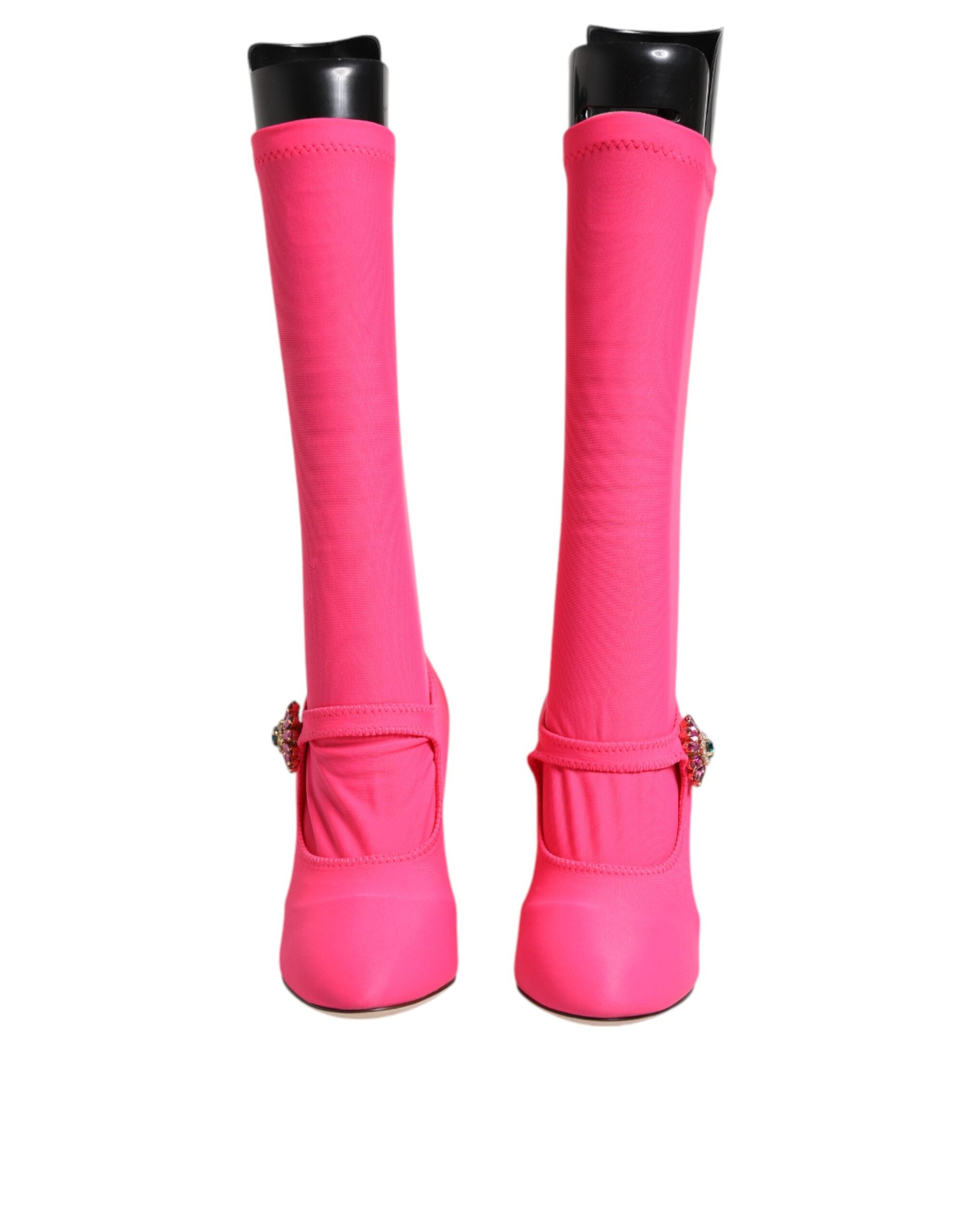 Dolce & Gabbana Rosa Nylon Kristall Vally Hohe Stiefel Schuhe