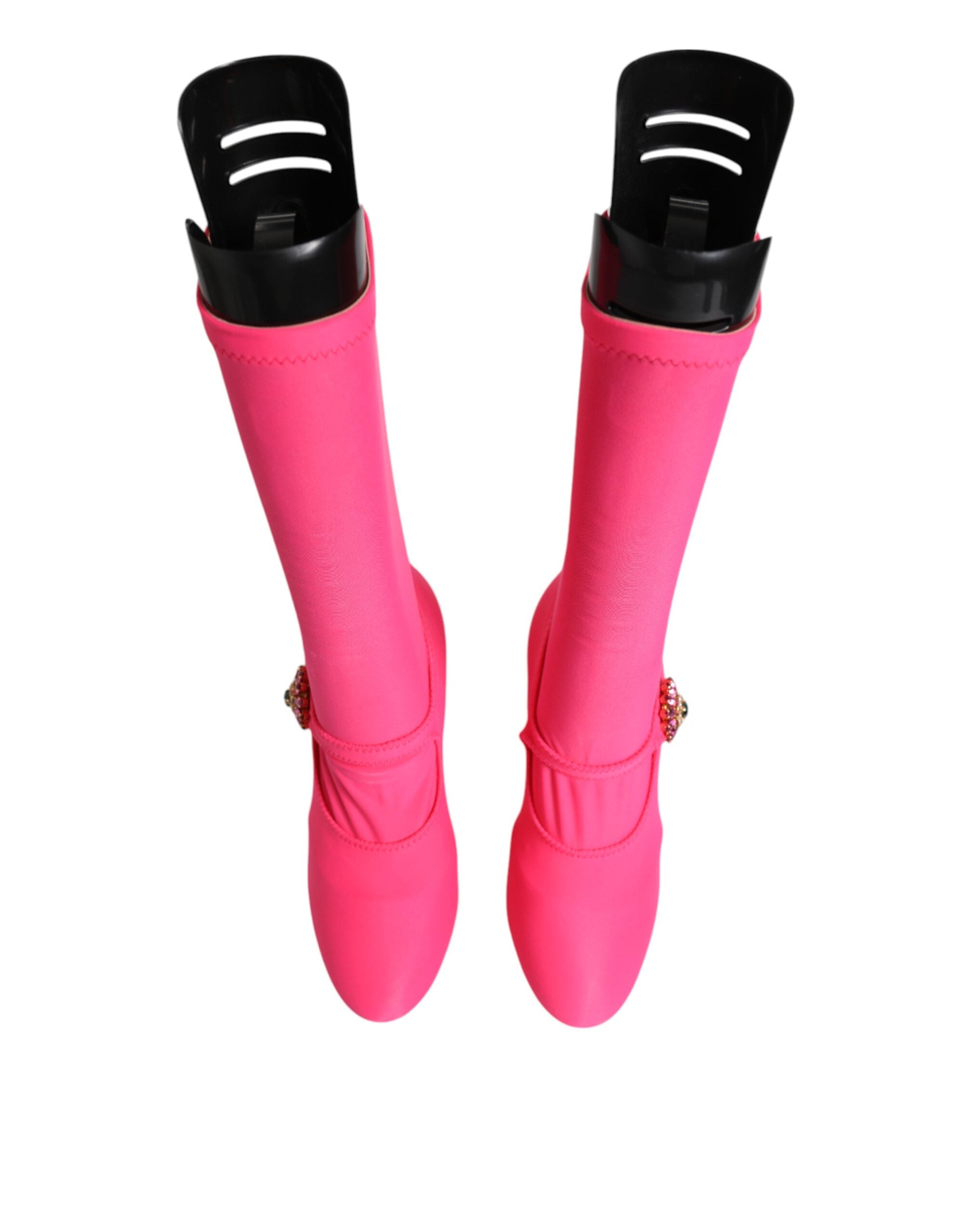 Dolce & Gabbana Rosa Nylon Kristall Vally Hohe Stiefel Schuhe
