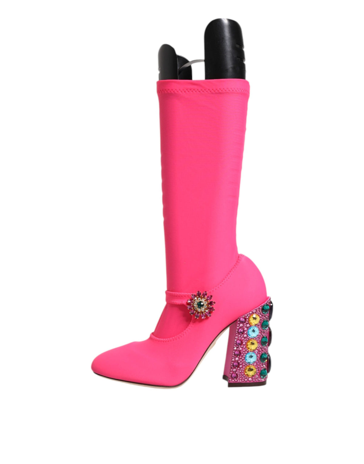 Dolce & Gabbana Rosa Nylon Kristall Vally Hohe Stiefel Schuhe