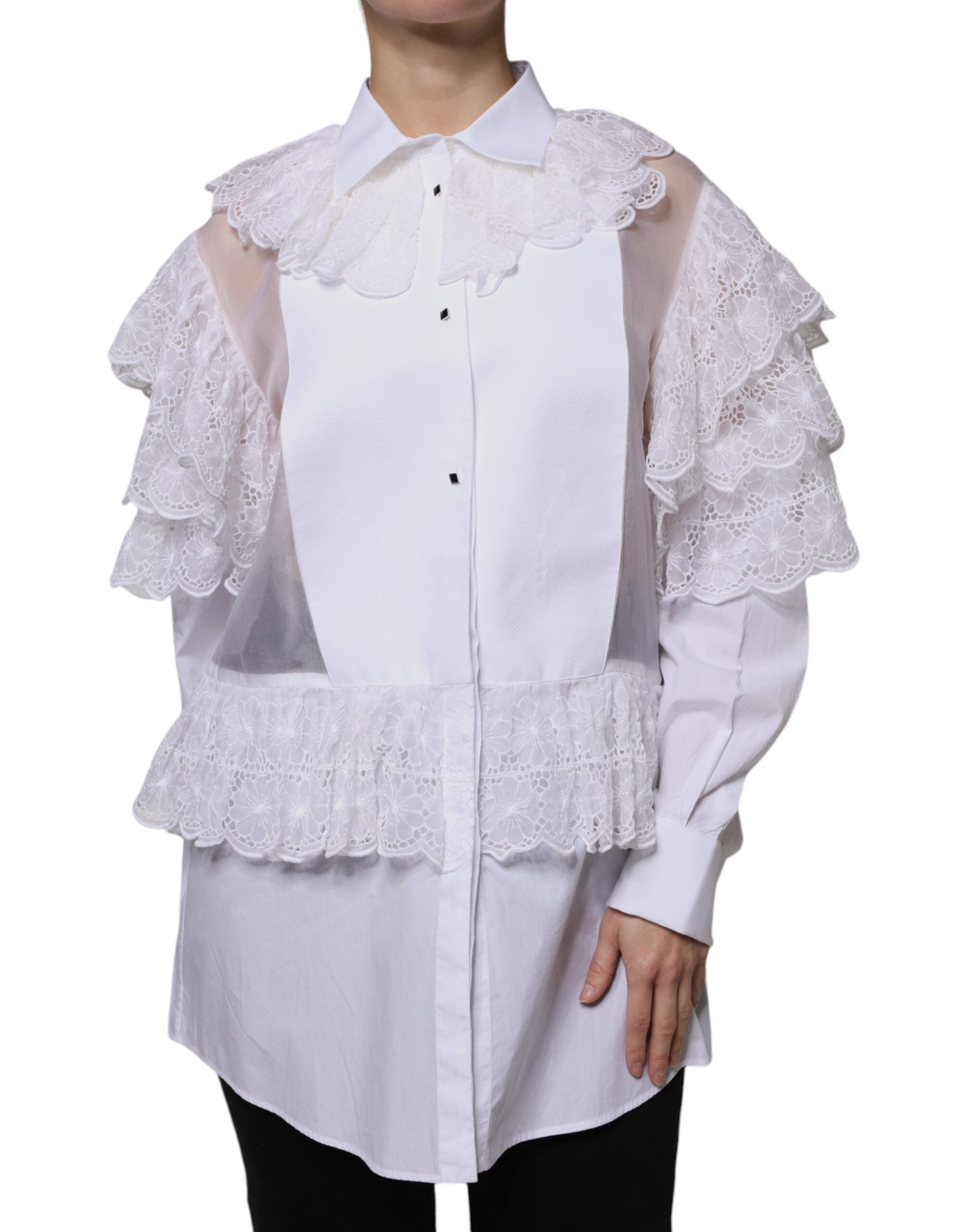 Dolce & Gabbana Weißes Baumwoll-Popeline-Hemd Kleid Bluse Oberteil
