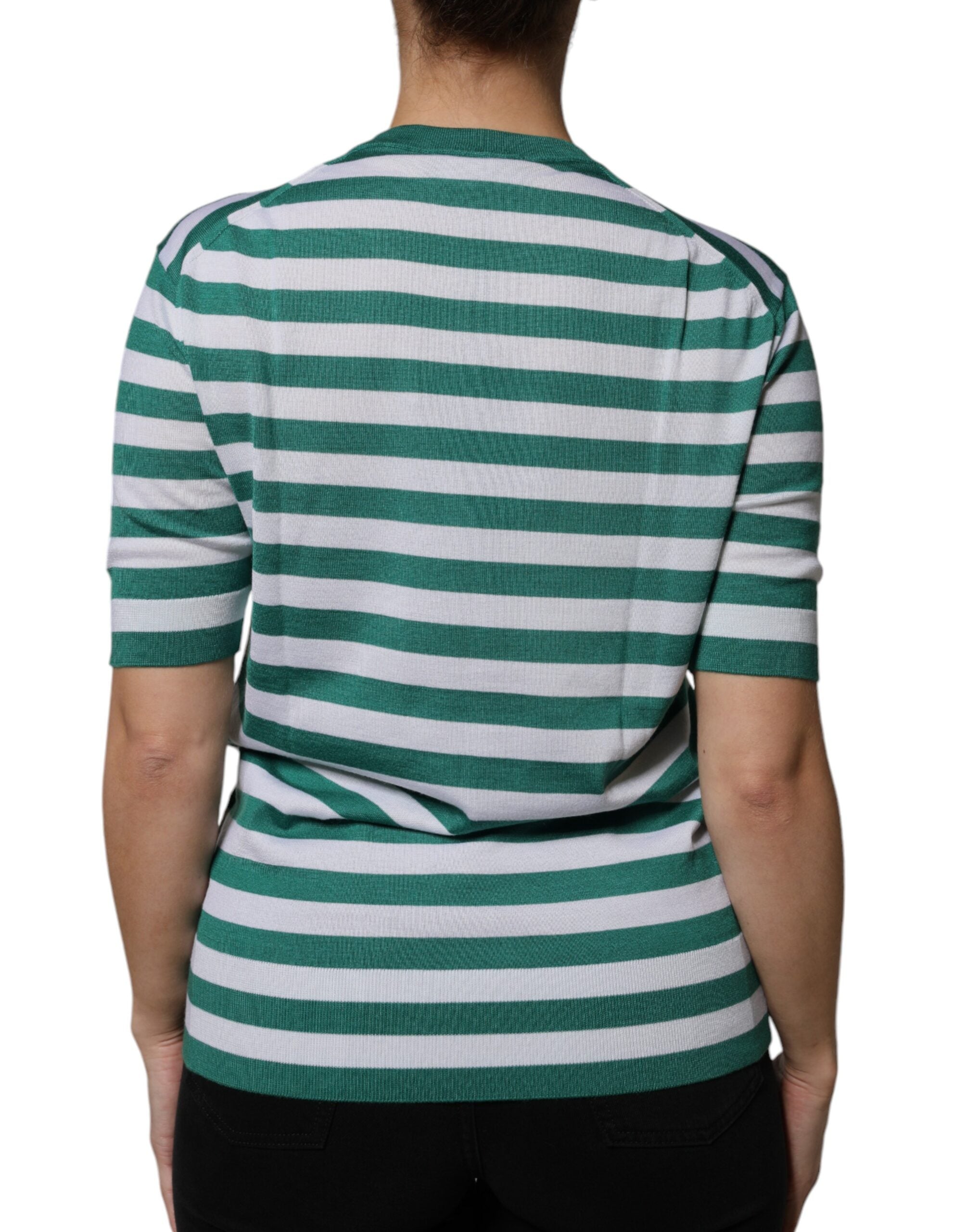 Dolce & Gabbana Weiß Grün Streifen Blatt Rundhals T-Shirt