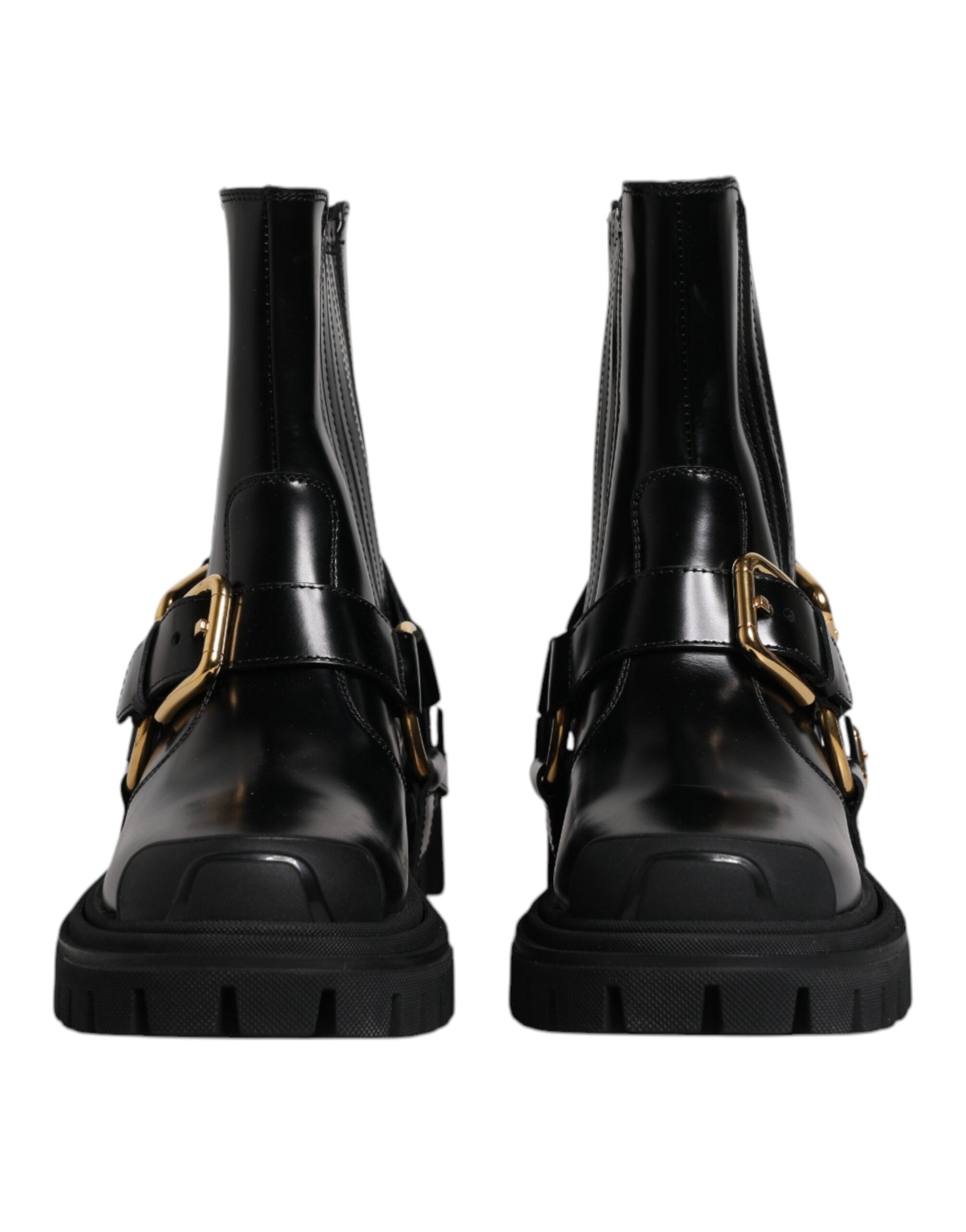 Dolce & Gabbana Schwarz Leder Slip On Stretch Trekking Stiefel Schuhe