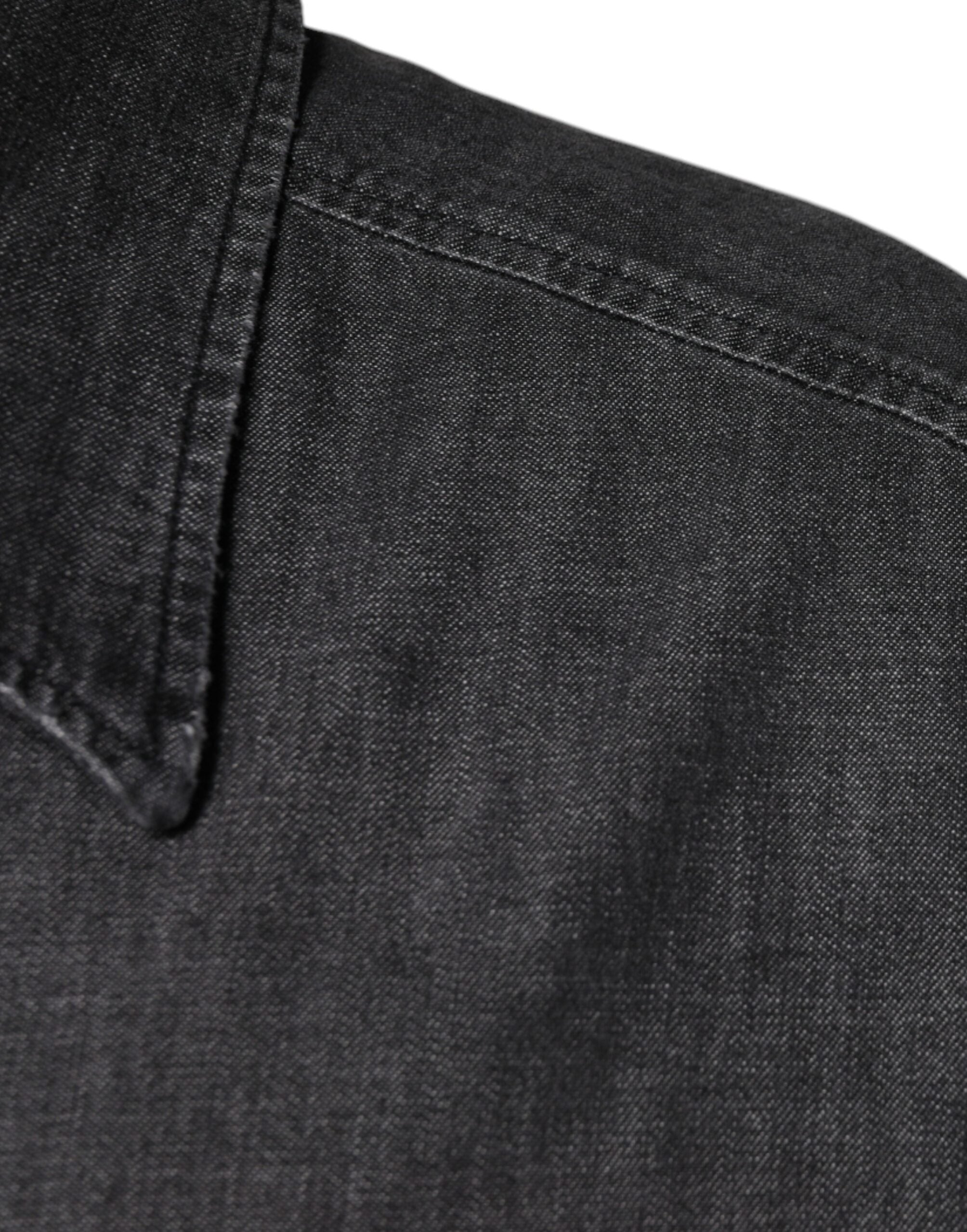 Dolce & Gabbana Schwarzes Logo-Baumwollhemd mit Knopfleiste aus Denim