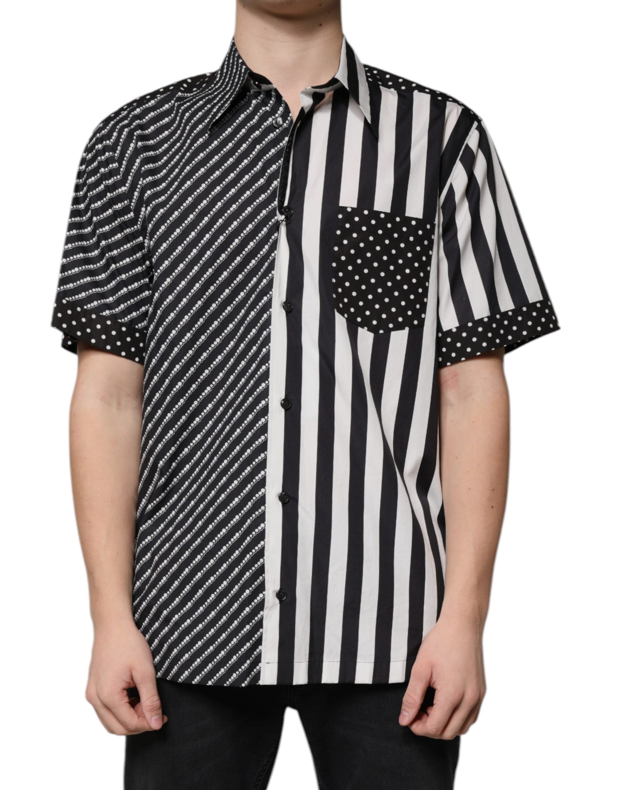 Dolce & Gabbana Schwarz-weiß gestreiftes Button Down Freizeithemd