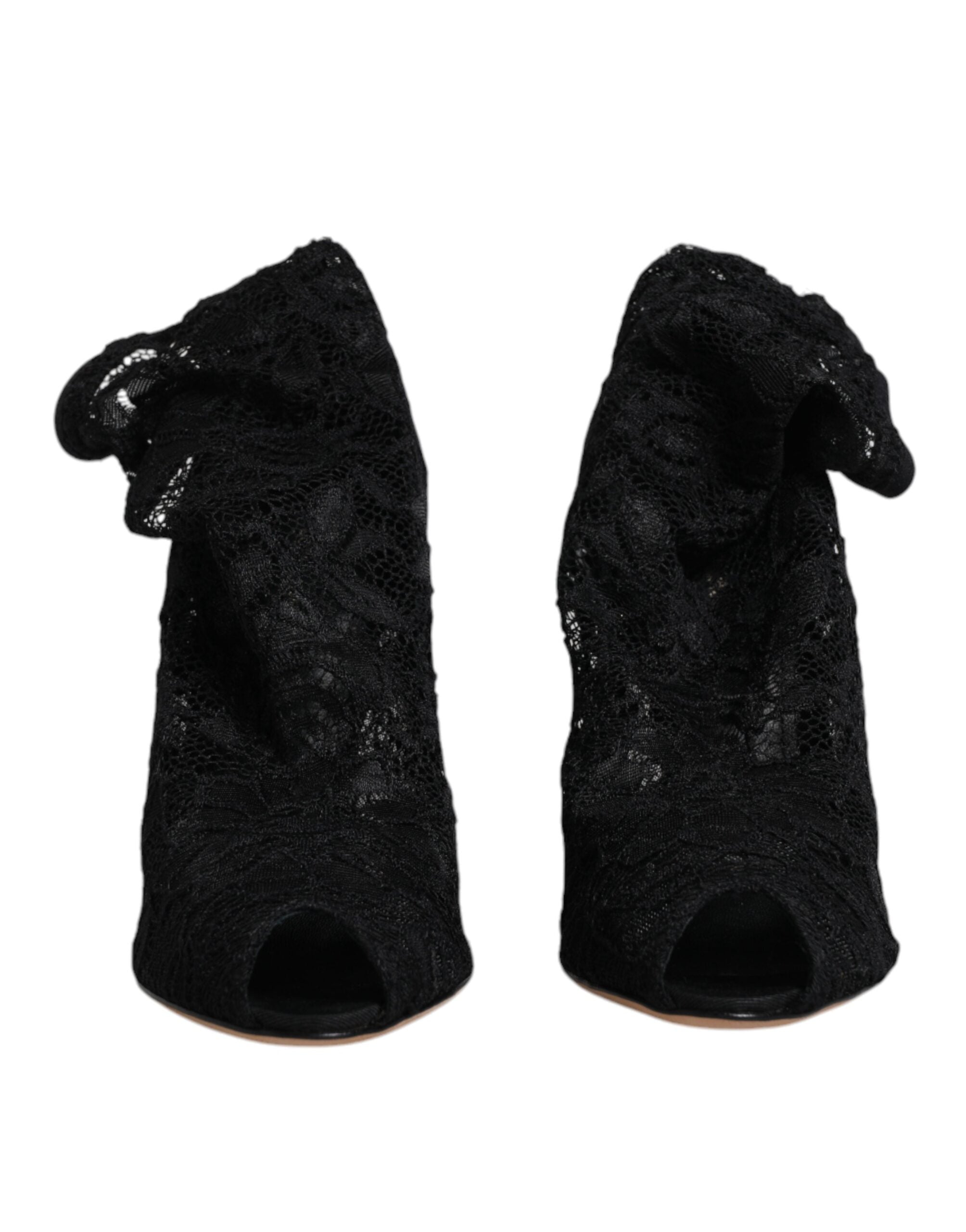 Dolce & Gabbana Schwarze Spitze Stretch Heels Mittlere Wadenstiefel Schuhe