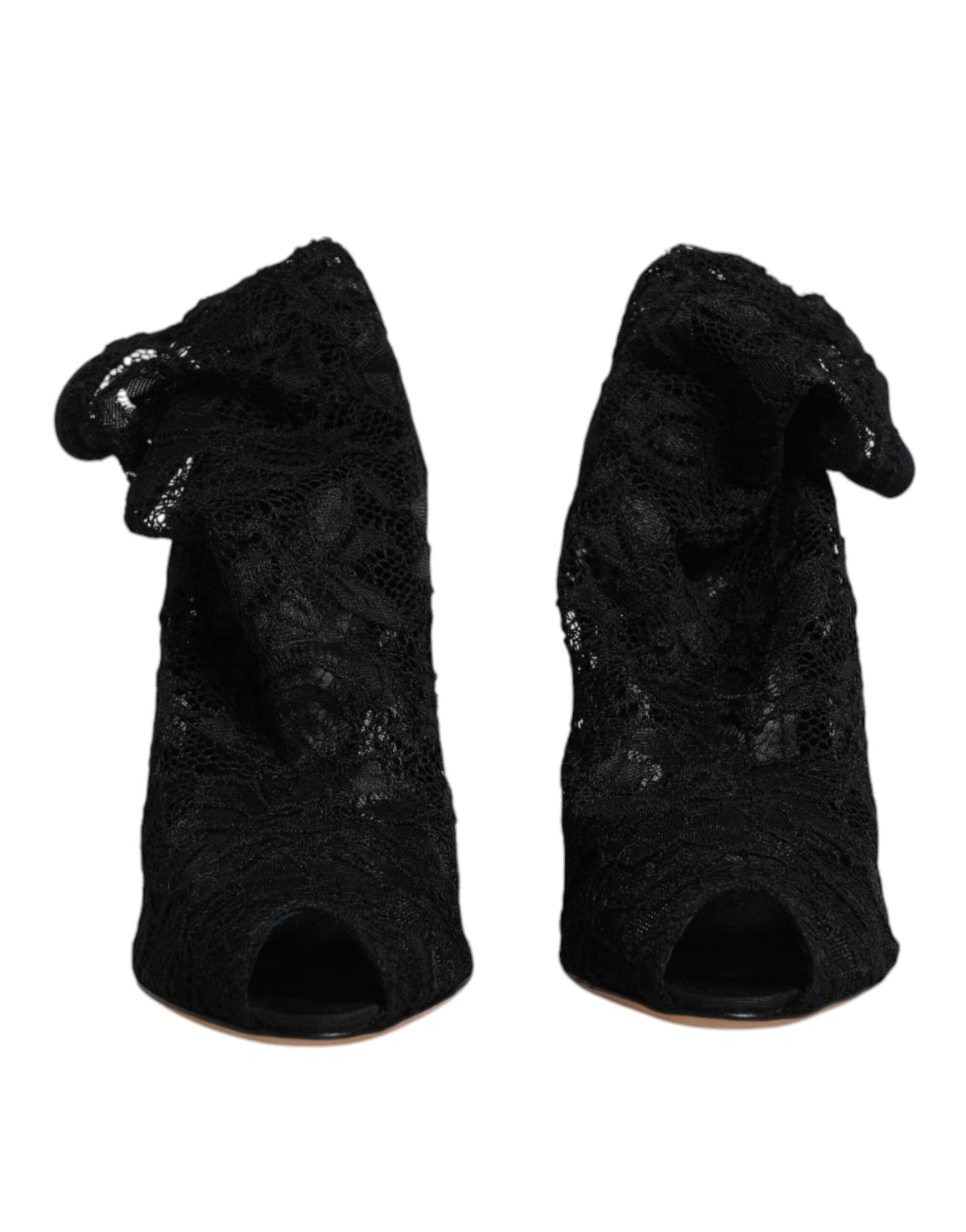Dolce & Gabbana Schwarze Spitze Stretch Heels Mittlere Wadenstiefel Schuhe