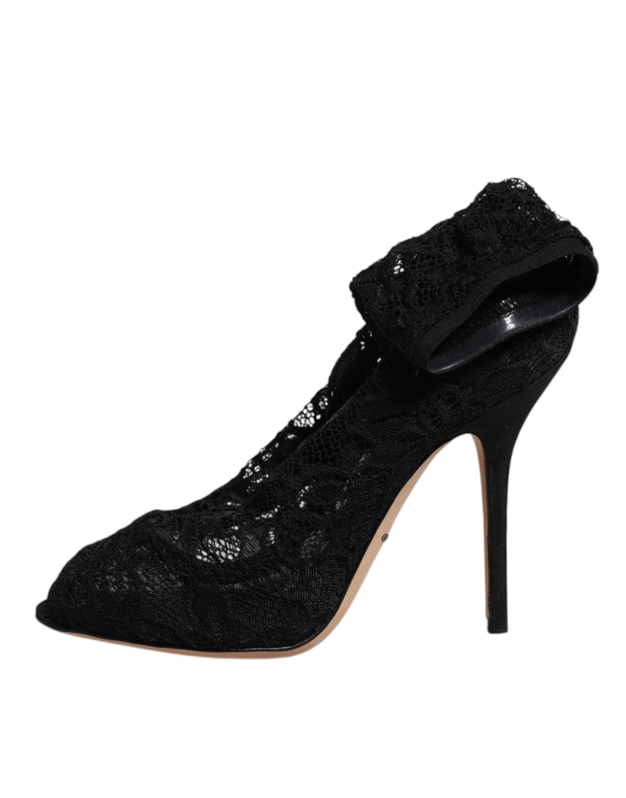 Dolce & Gabbana Schwarze Spitze Stretch Heels Mittlere Wadenstiefel Schuhe