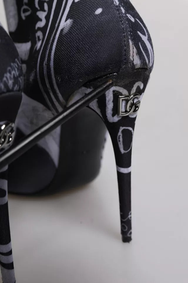 Dolce & Gabbana Schwarz Logo Stretch Heels Hohe Stiefel Schuhe