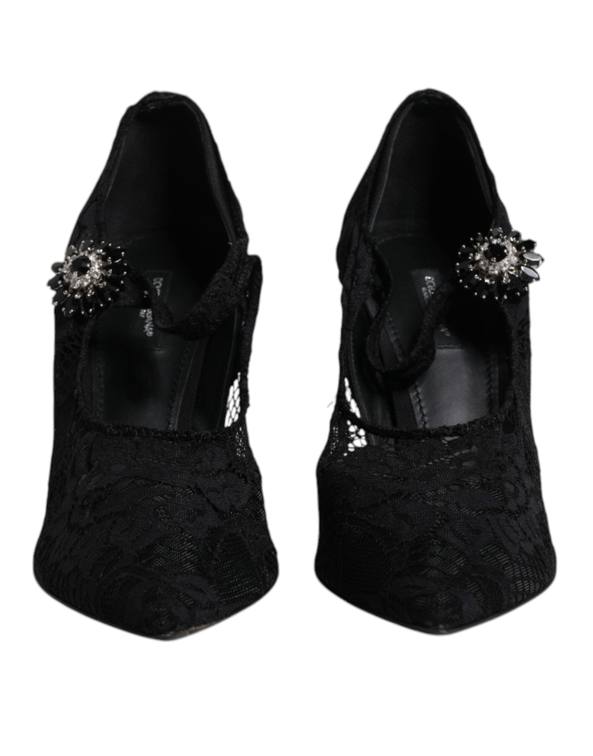Dolce & Gabbana Schwarz Spitze Kristalle Mary Jane Pumps Schuhe