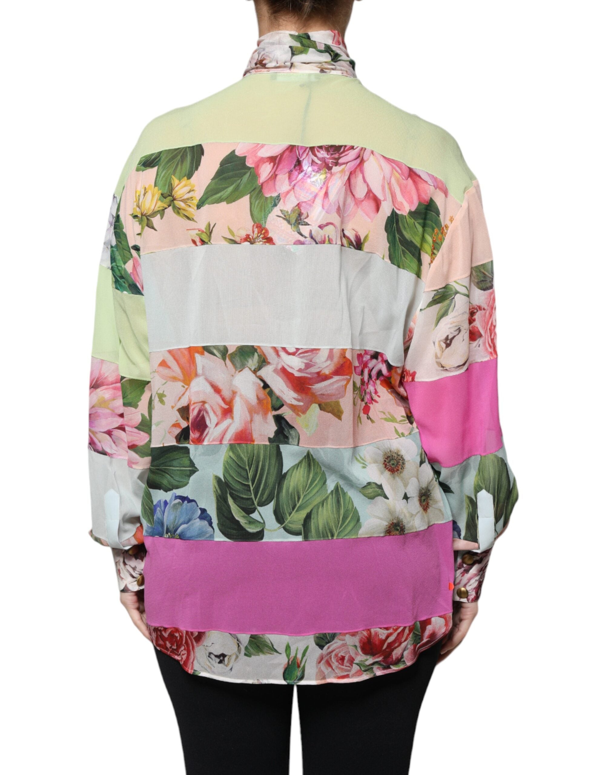 Dolce & Gabbana Multicolor Floral Patchwork Ascot Kragen Top