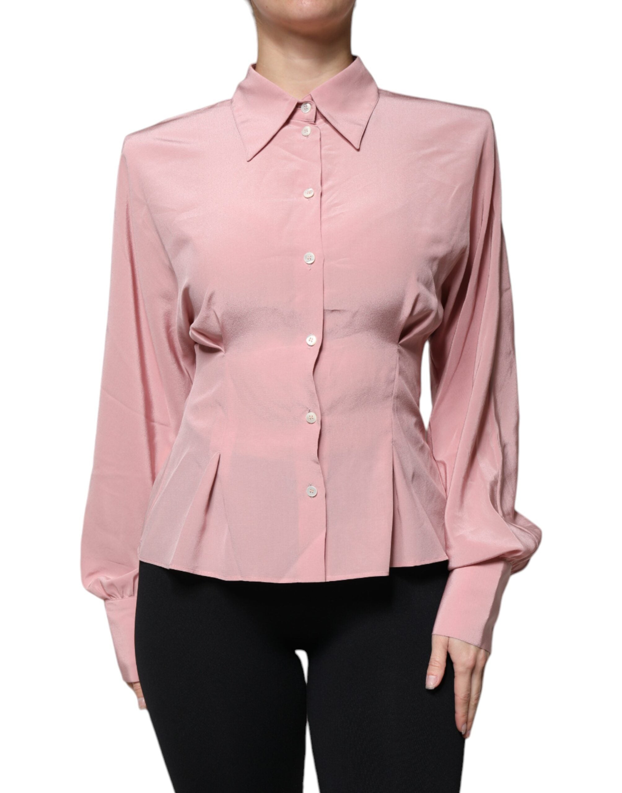 Dolce & Gabbana Rosa Baumwolle Langarm Bluse mit Kragen Top